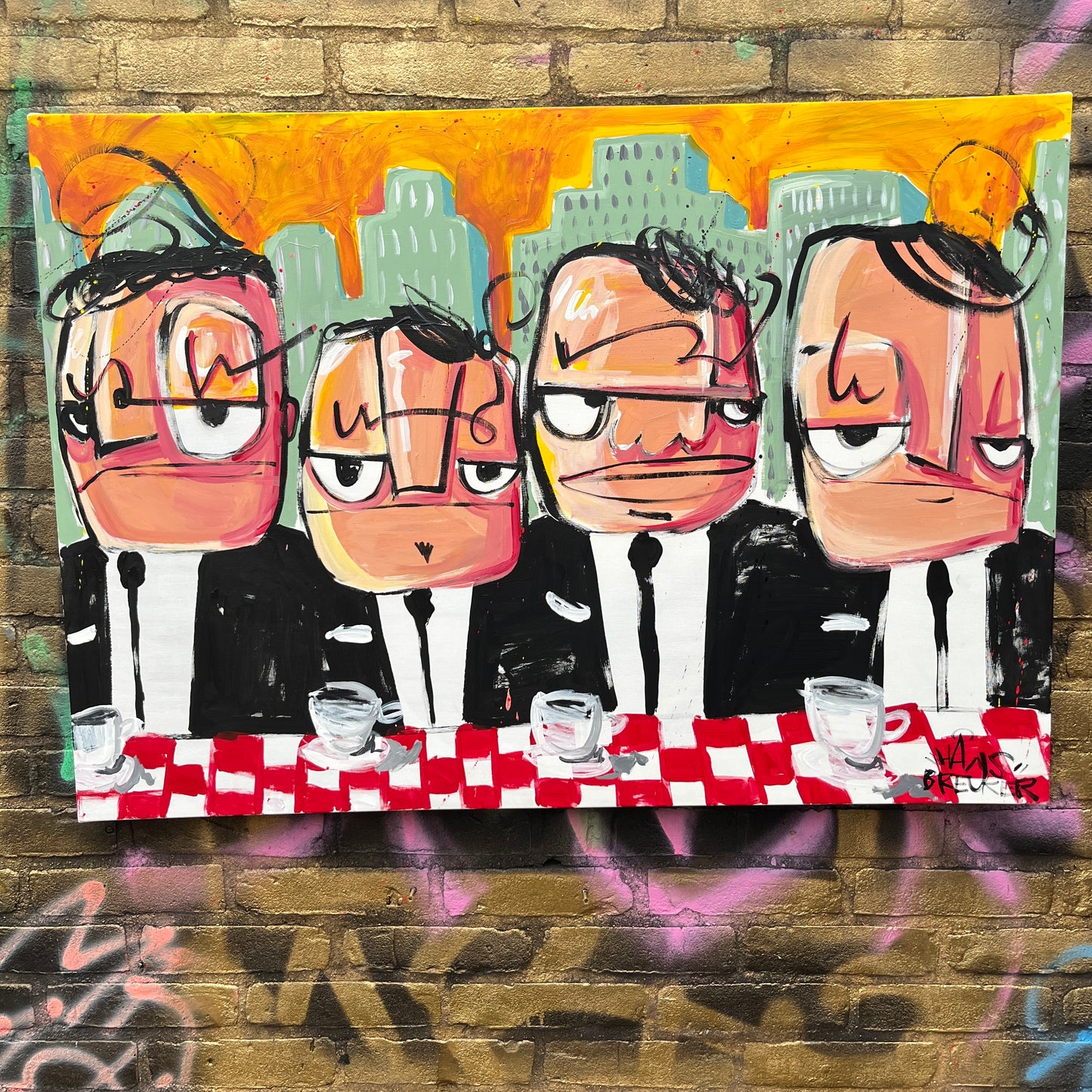 Coffee in the morning. Mobster meeting 100 x 70 cm.