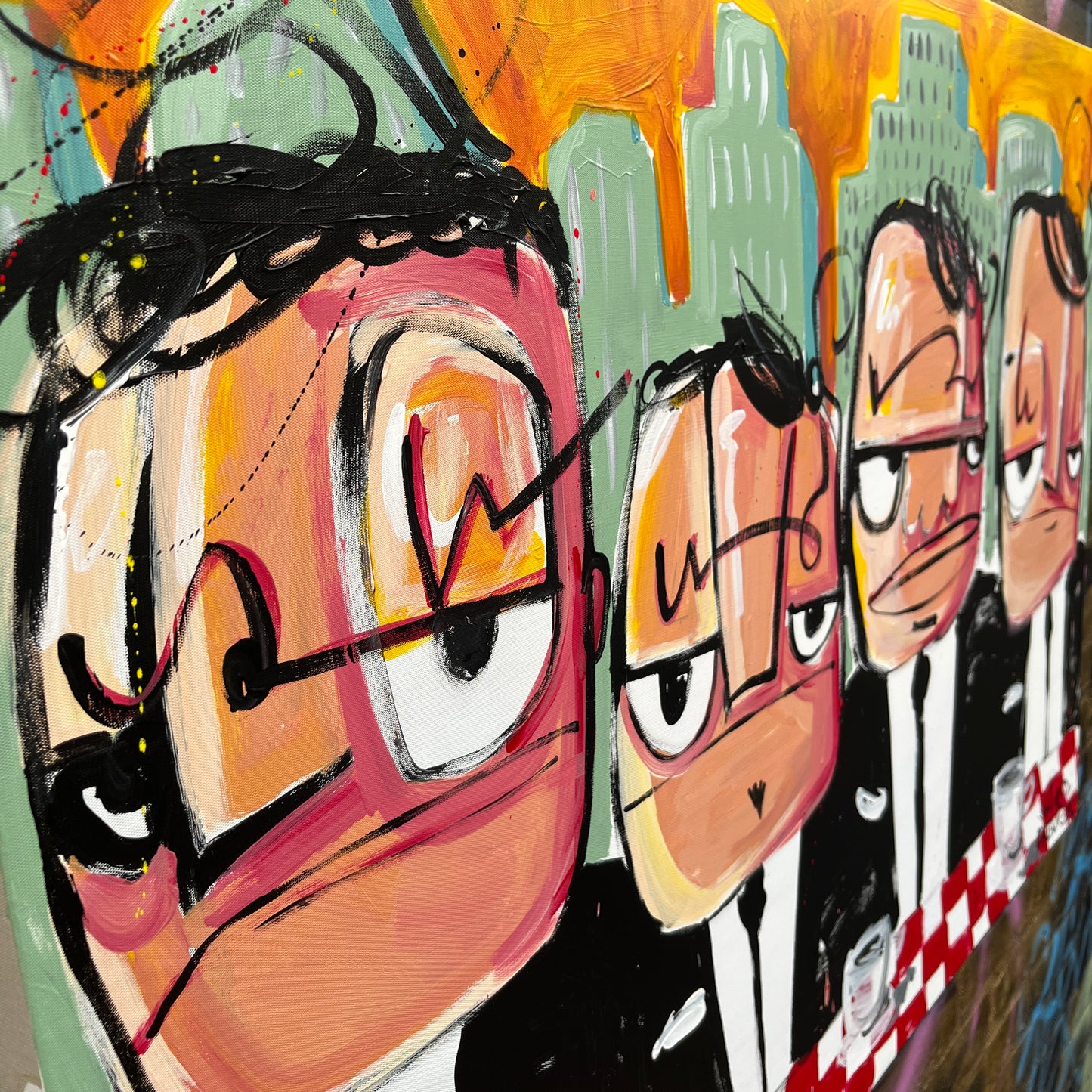 Coffee in the morning. Mobster meeting 100 x 70 cm.