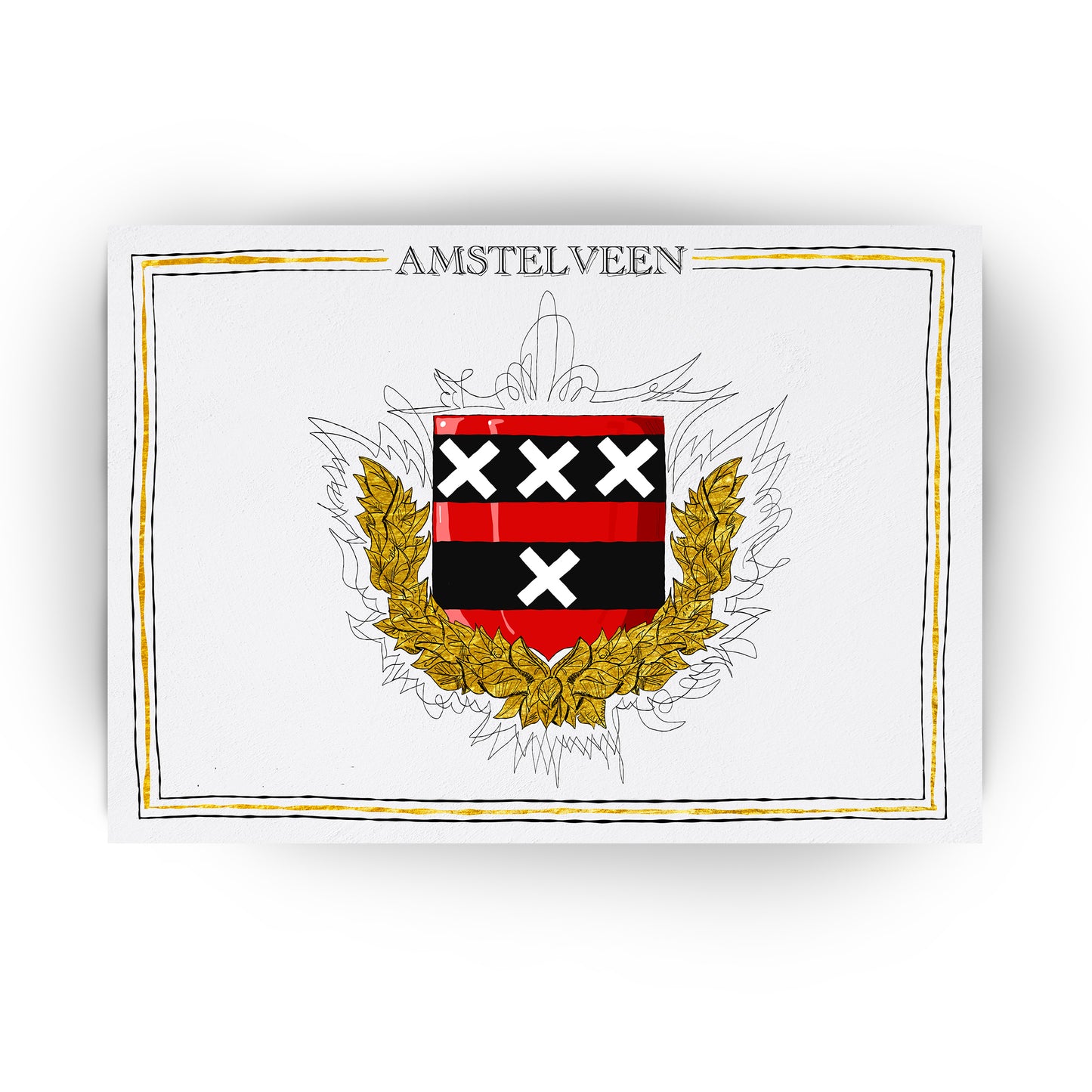 Wapen van Amstelveen, Liggend stadswapen Amstelveen poster, lijst, canvas lijst, plexiglas, illustratie Hans Breuker