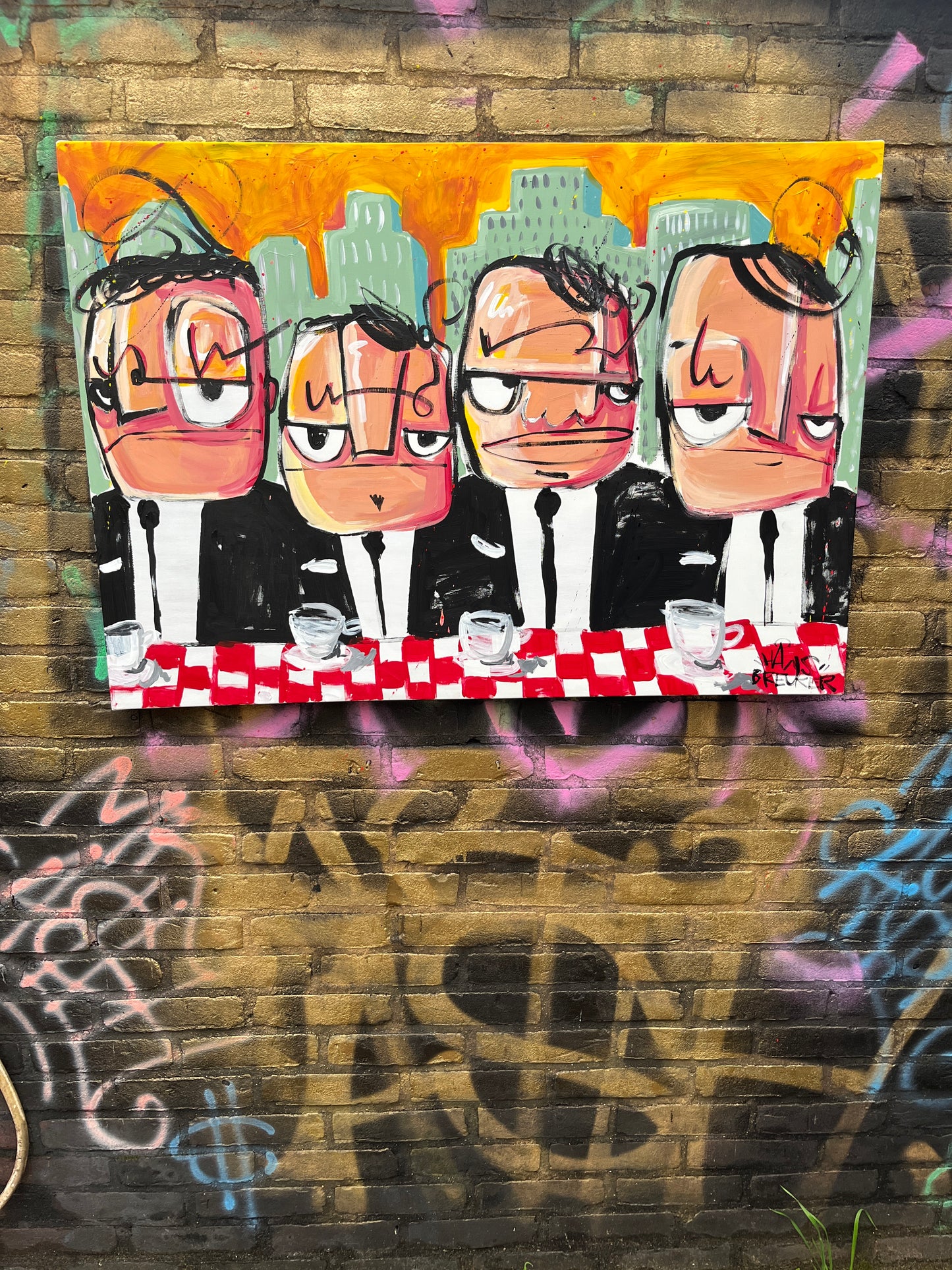 Coffee in the morning. Mobster meeting 100 x 70 cm.