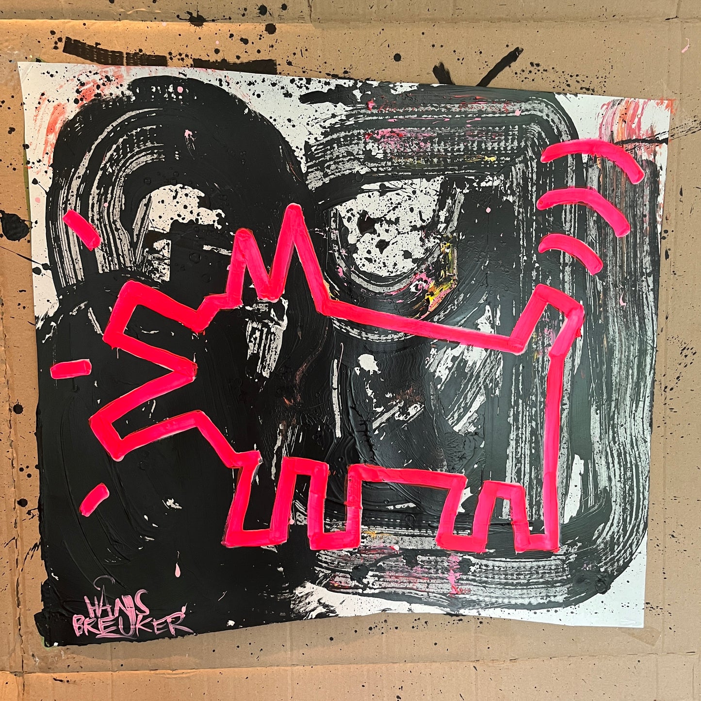 Hond op abstract! 50 x 60 cm