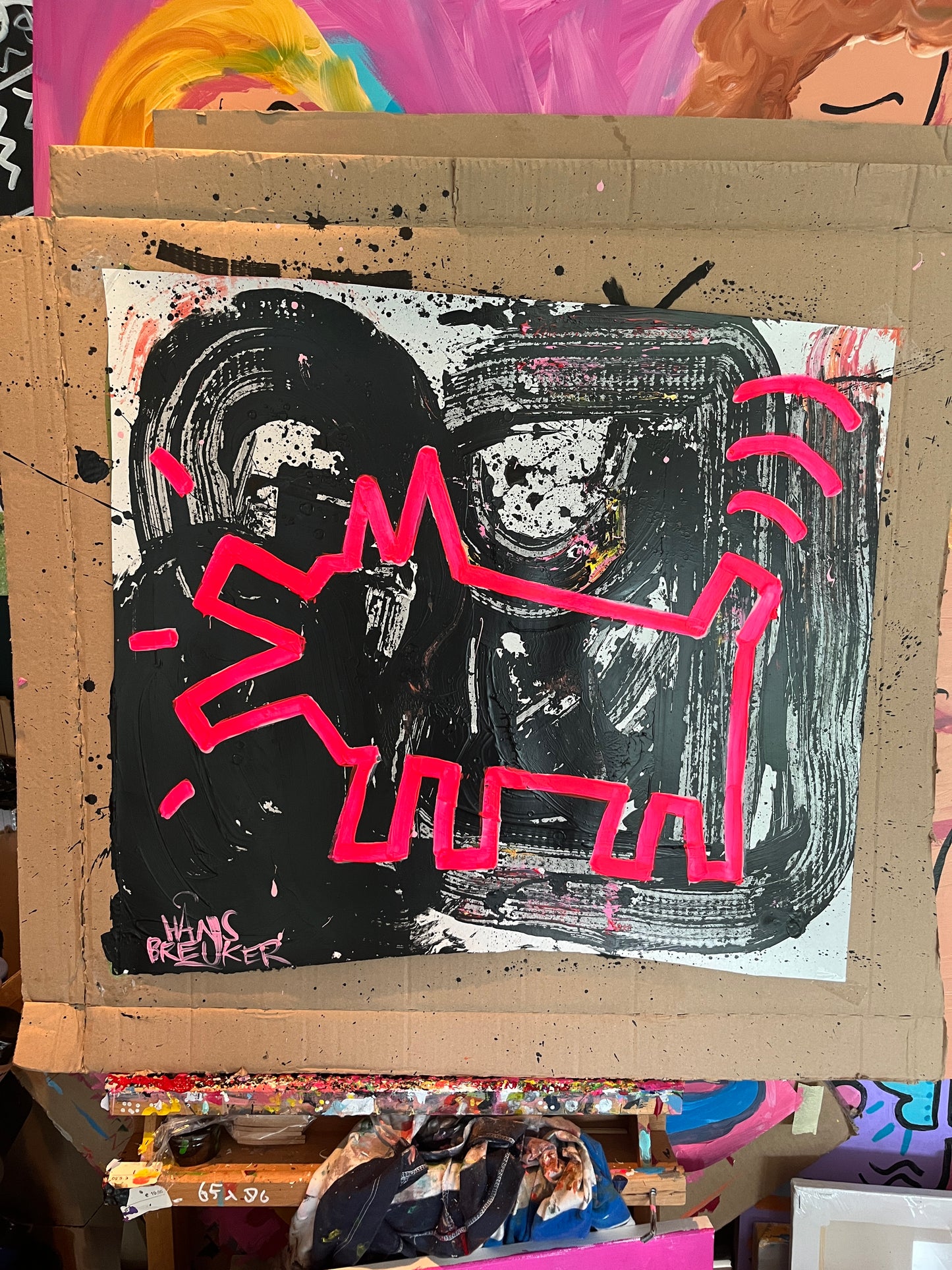 Hond op abstract! 50 x 60 cm