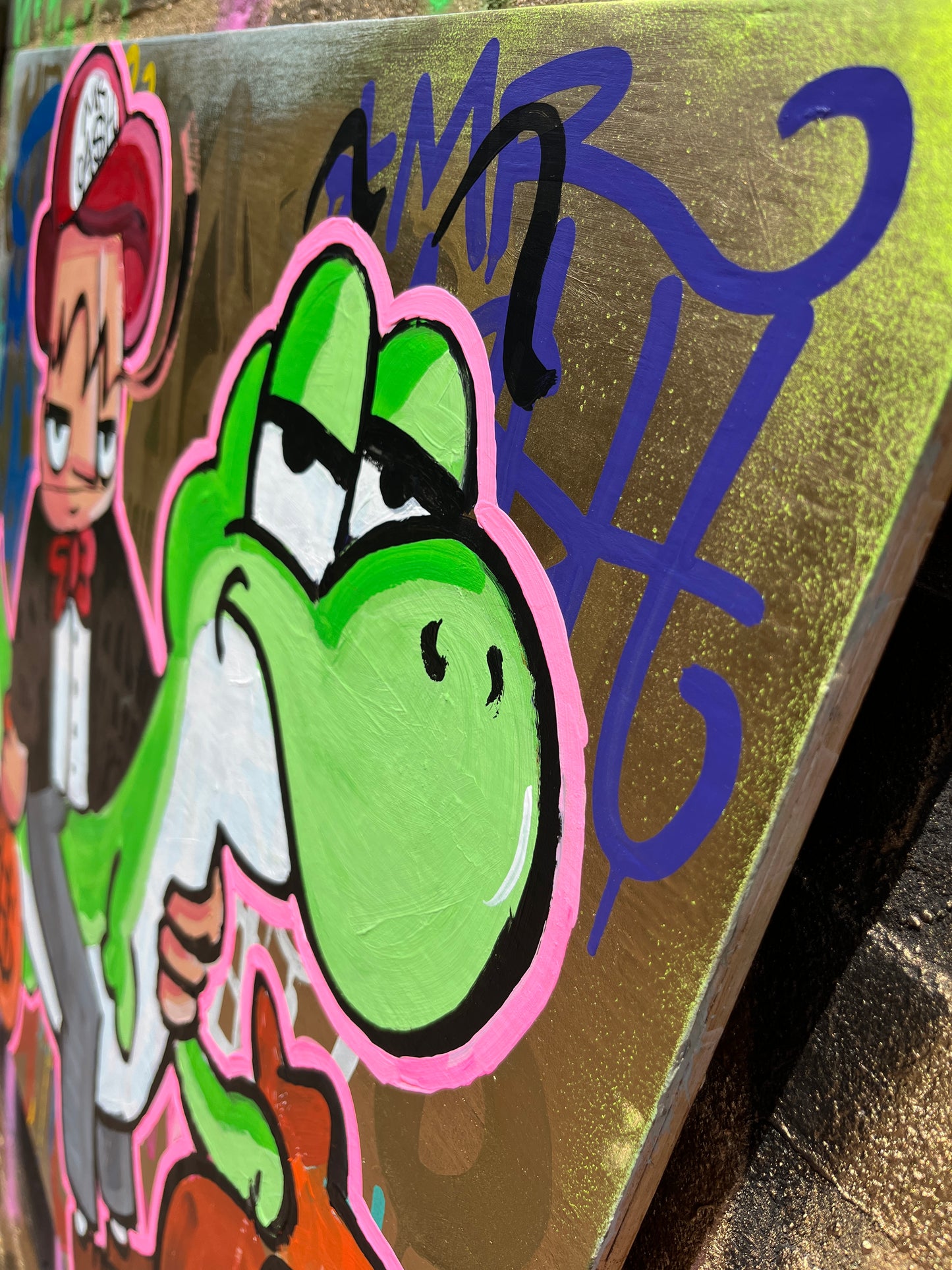YO$HI BAGS, Mr. CA$H. 70 x 80 cm houten plaat