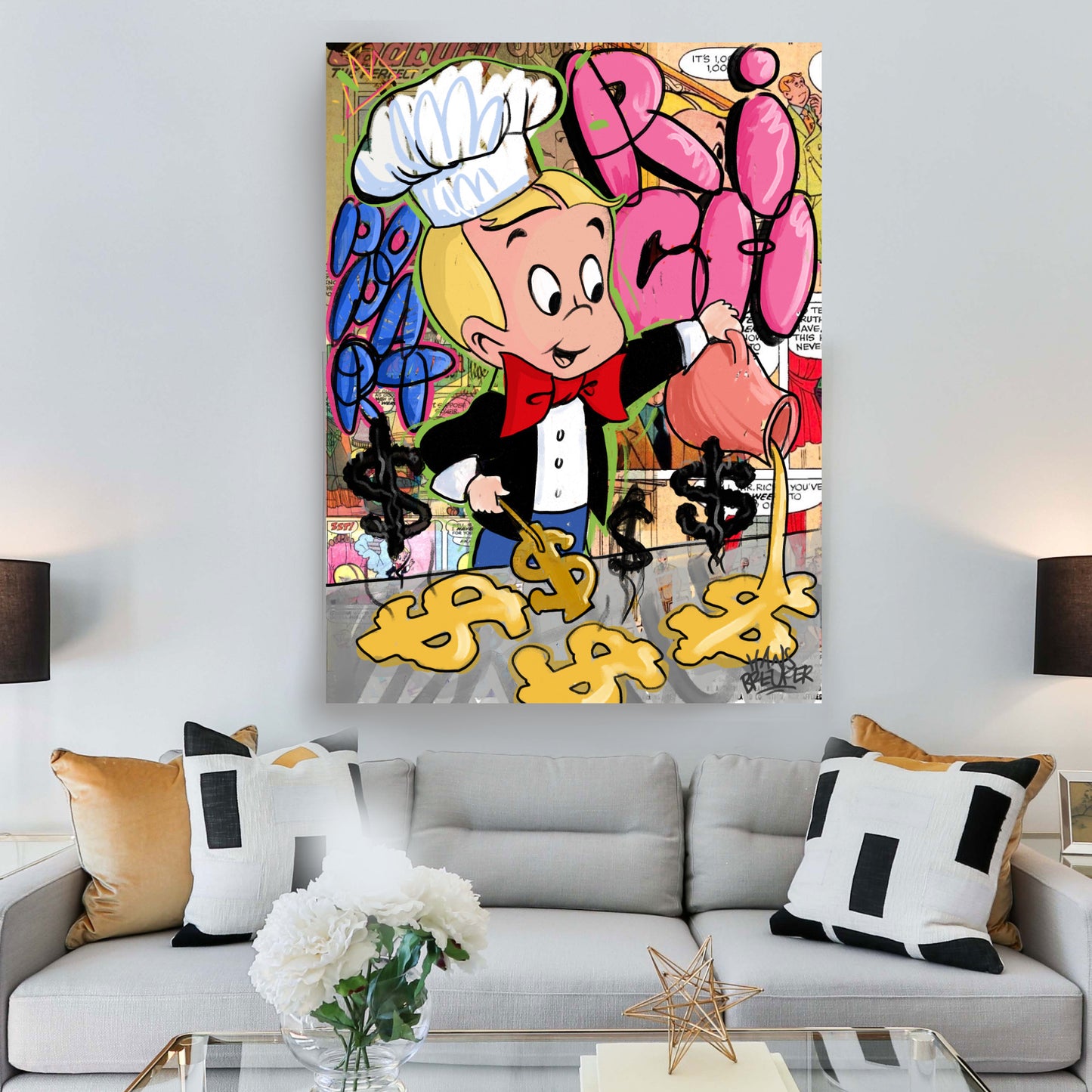 RICH Breakfast. Popart schilderij van Richie Rich