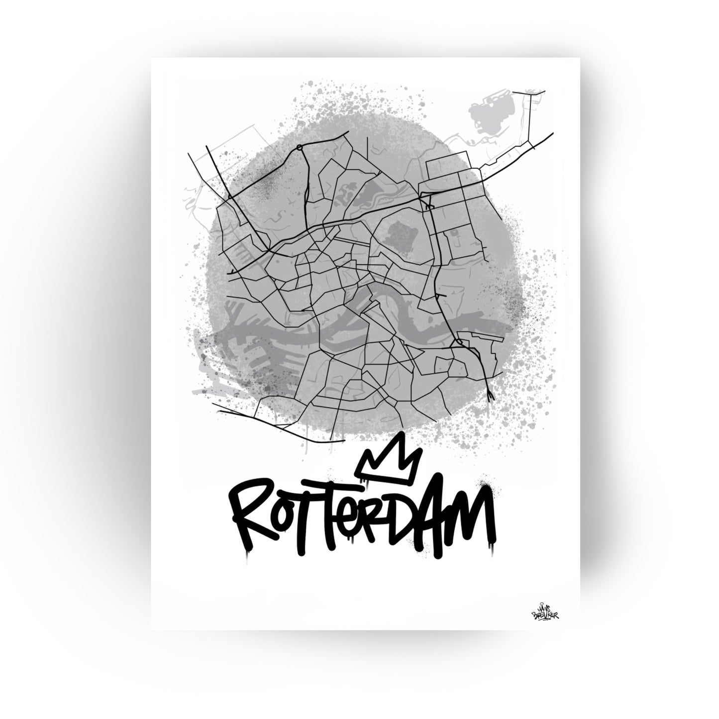 Stadsplattegrond poster van Rotterdam streetart stijl