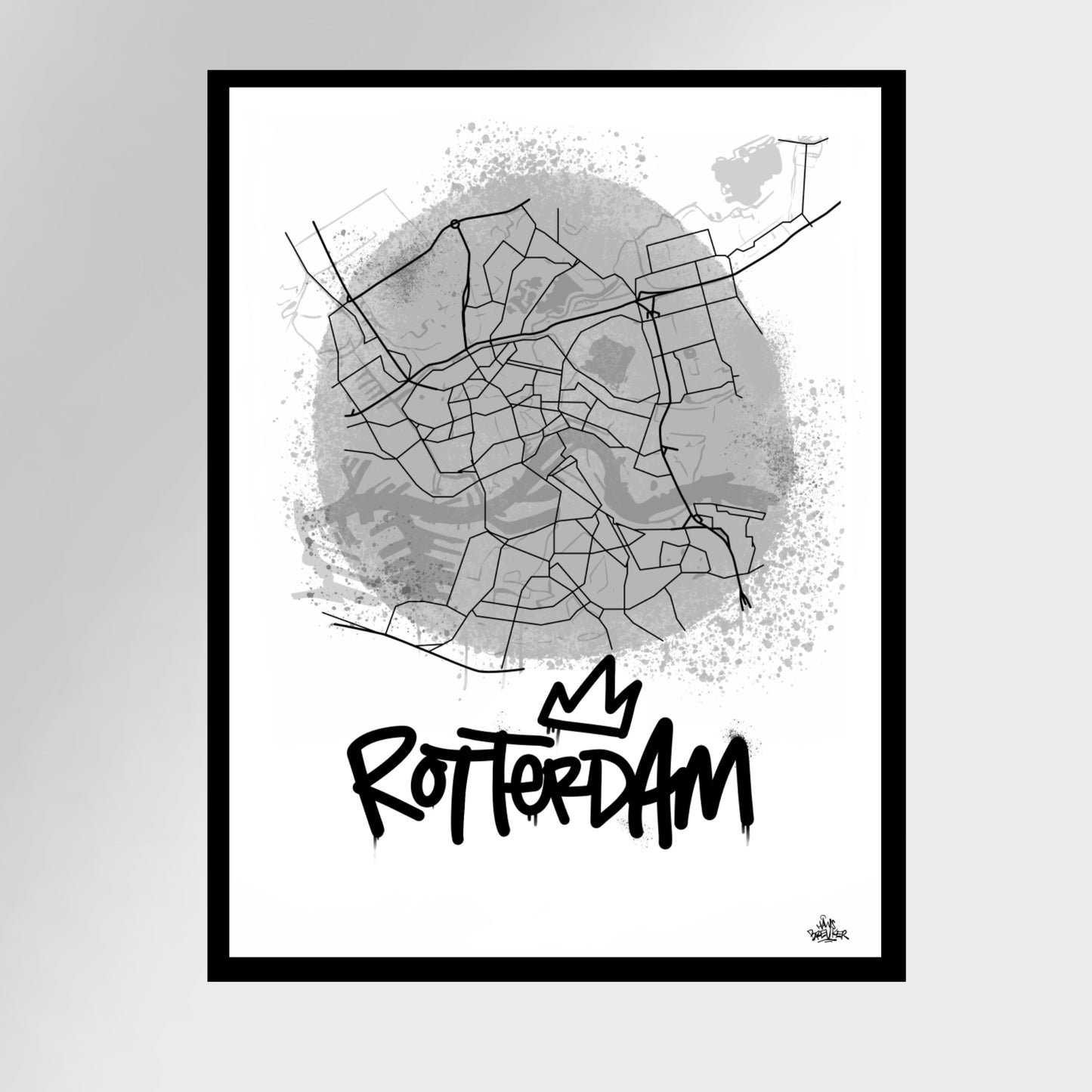 Stadsplattegrond poster van Rotterdam streetart stijl