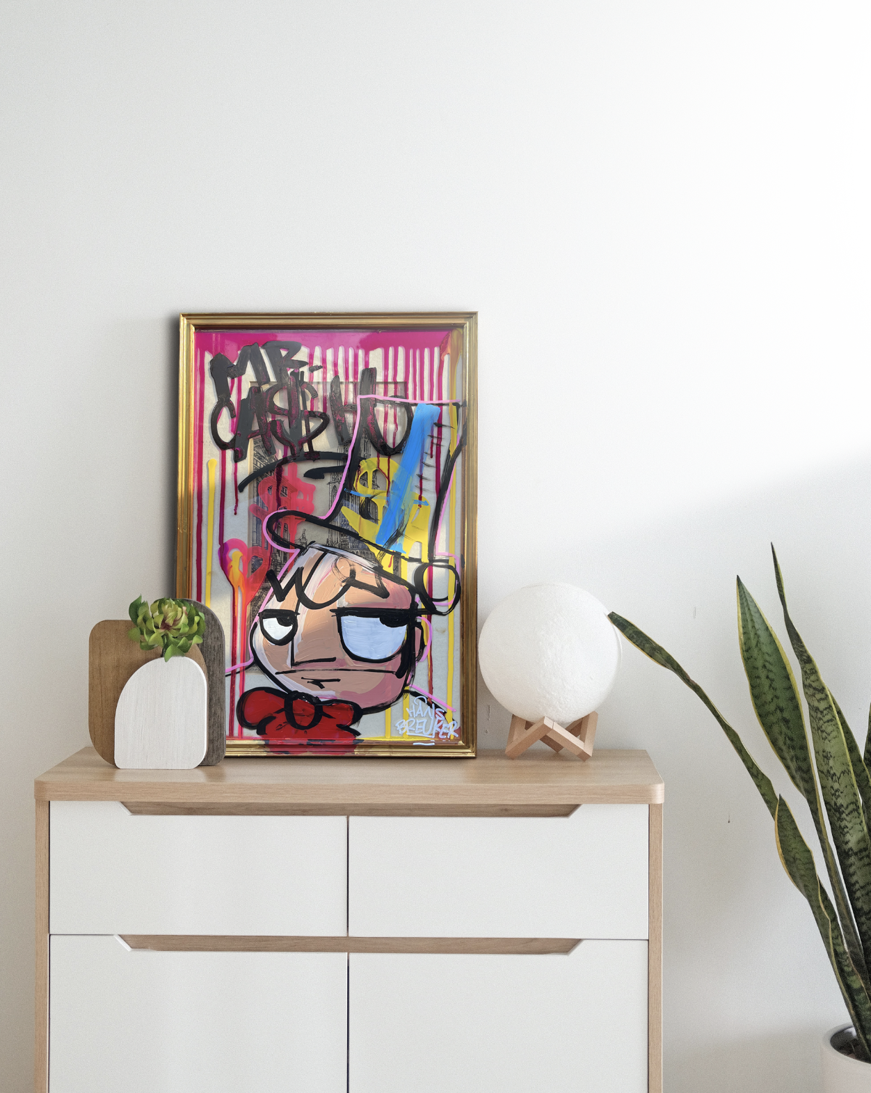 Westertoren Mr. CA$H 30 x 45 cm. op houten gouden lijst