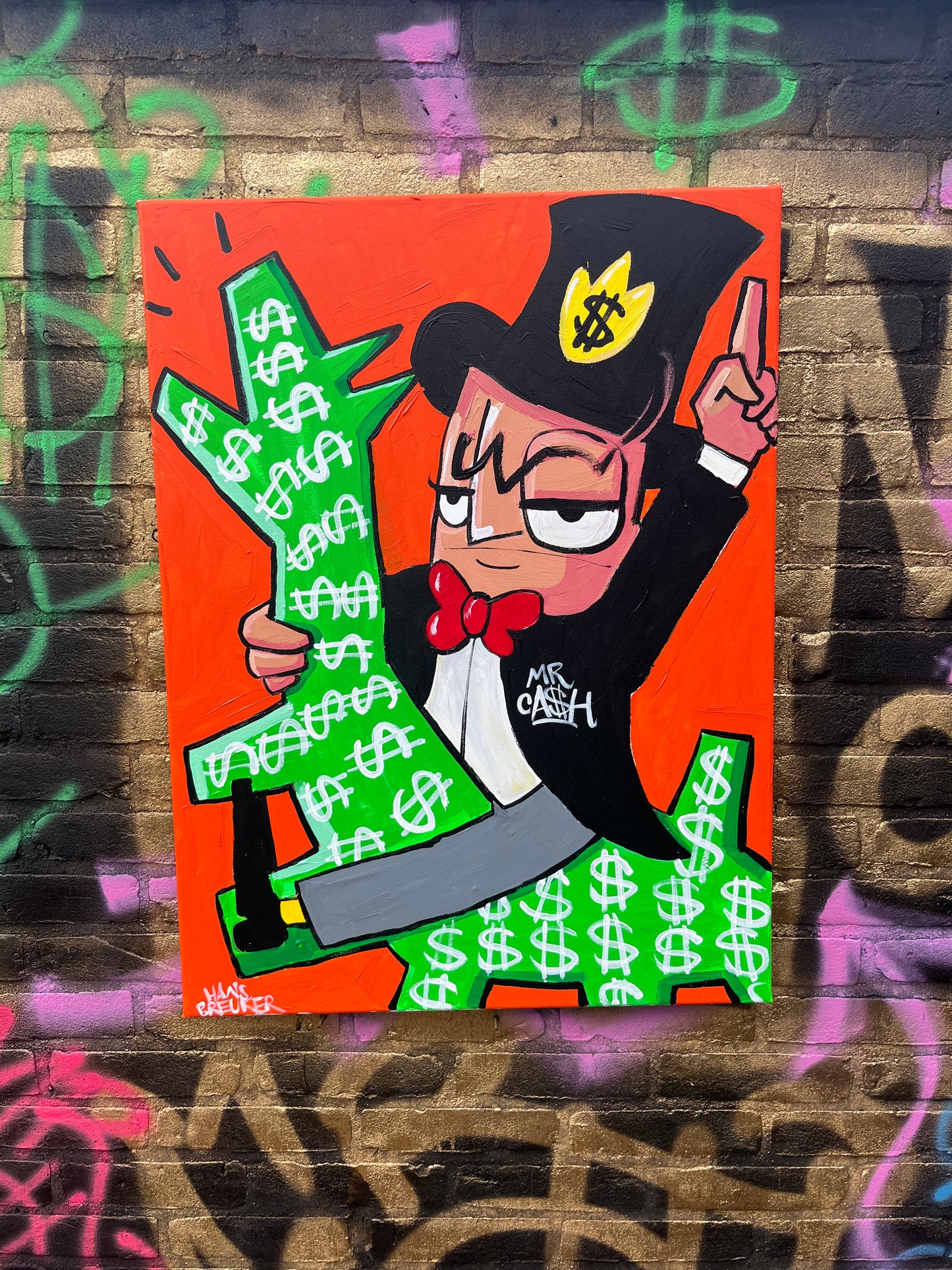 Mr. Ca$h dollar dog Keith Haring: 60 x 80 cm.