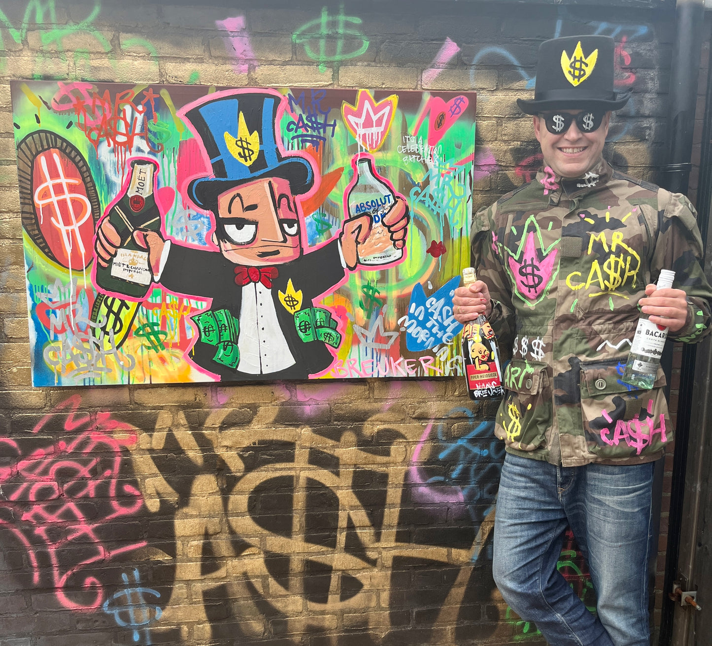 It’s a celebration b*tches! Mr CA$H 120 x 80 cm mixed media