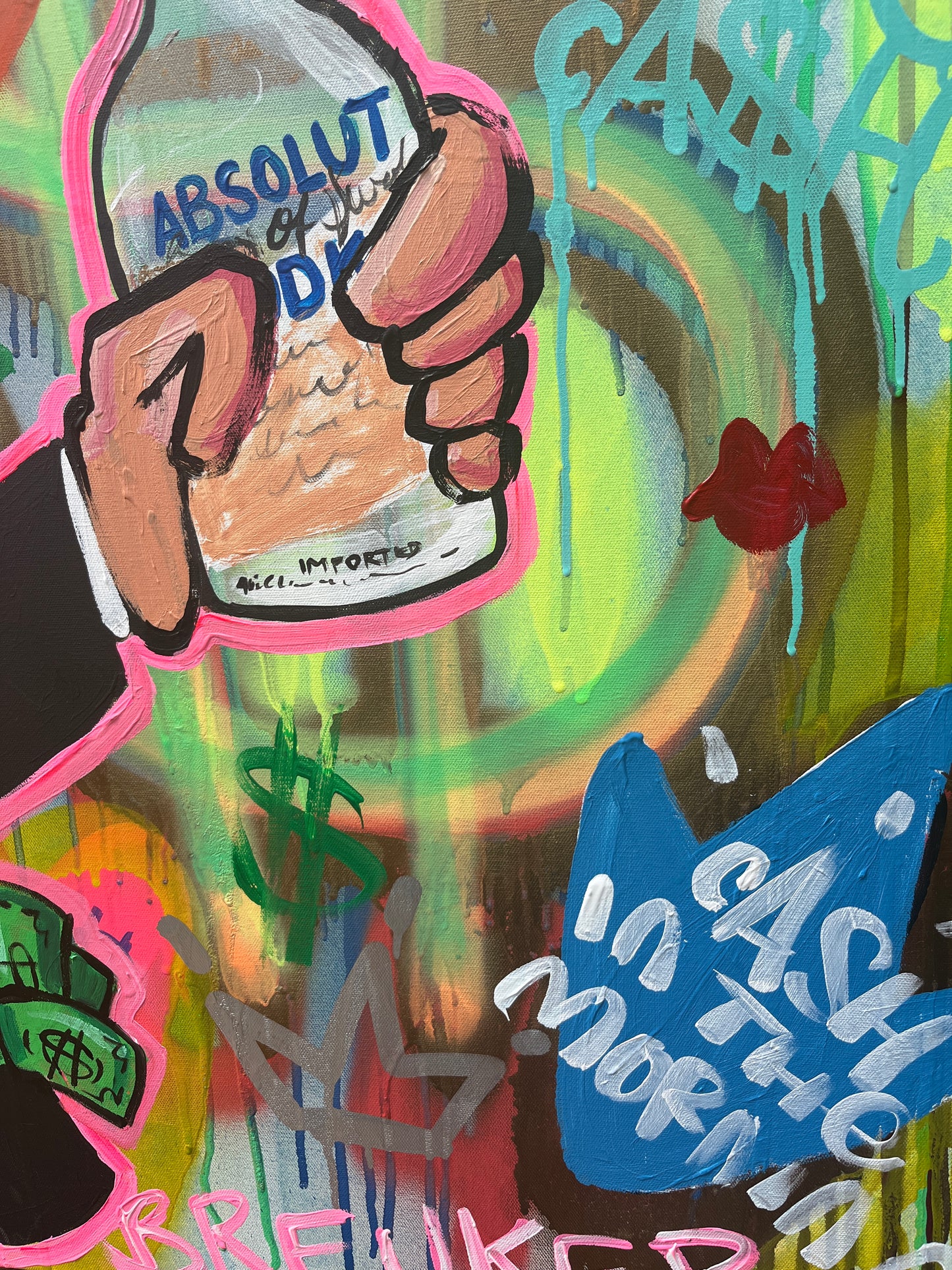 It’s a celebration b*tches! Mr CA$H 120 x 80 cm mixed media