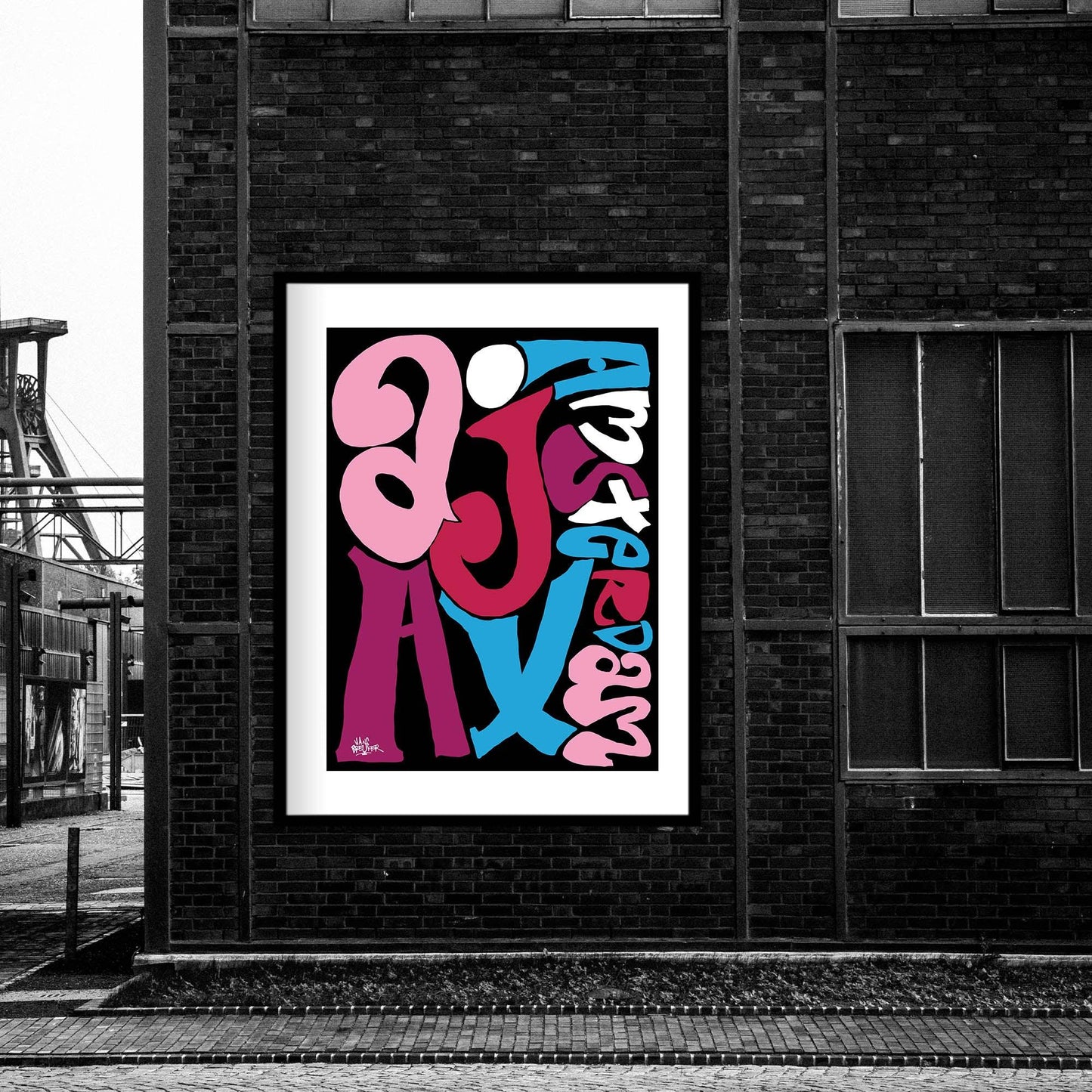 Ajax print; Ajax Amsterdam letterposter. Ajax fan art in sierletters van Piet Parra. - Hans Breuker