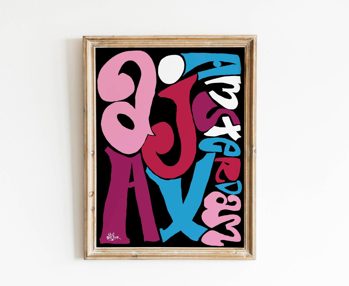 Ajax print; Ajax Amsterdam letterposter. Ajax fan art in sierletters van Piet Parra. - Hans Breuker