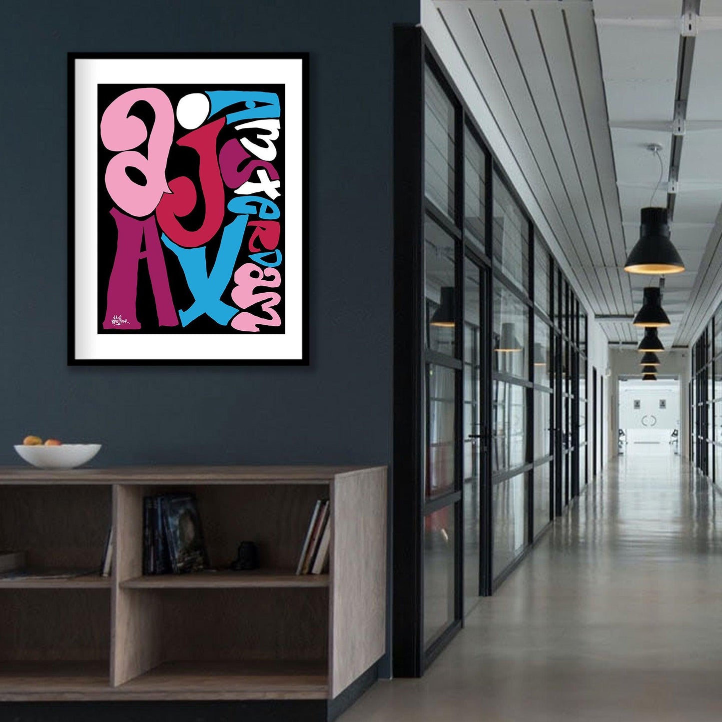Ajax print; Ajax Amsterdam letterposter. Ajax fan art in sierletters van Piet Parra. - Hans Breuker