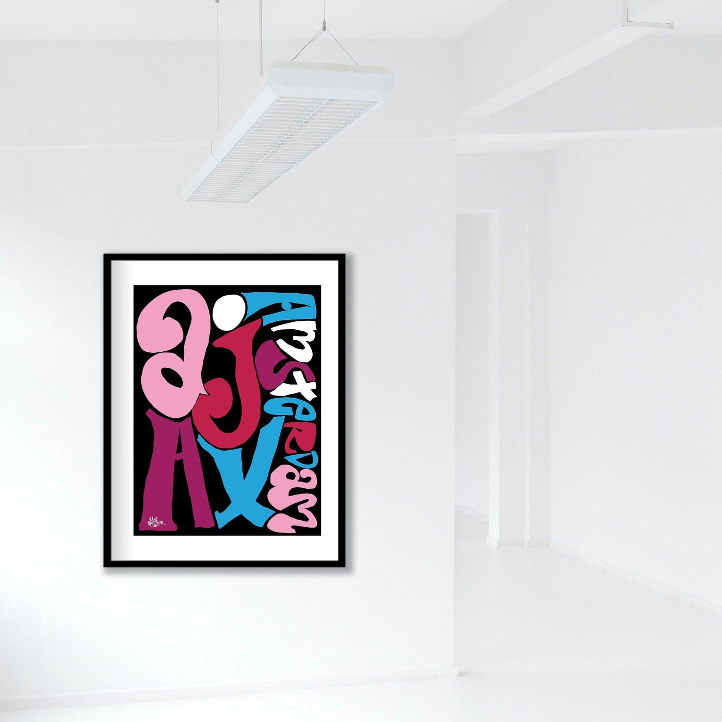 Ajax print; Ajax Amsterdam letterposter. Ajax fan art in sierletters van Piet Parra. - Hans Breuker