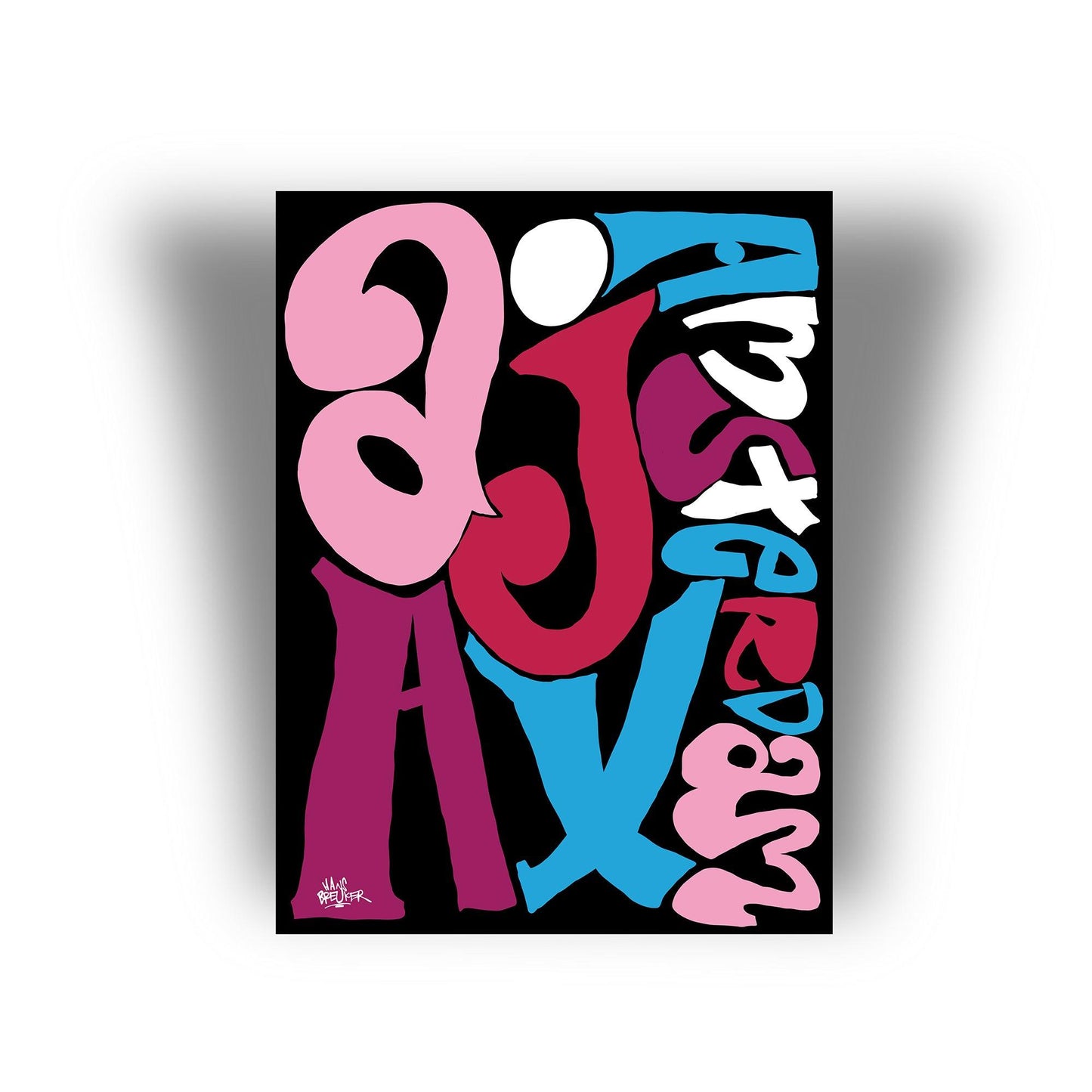 Ajax print; Ajax Amsterdam letterposter. Ajax fan art in sierletters van Piet Parra. - Hans Breuker