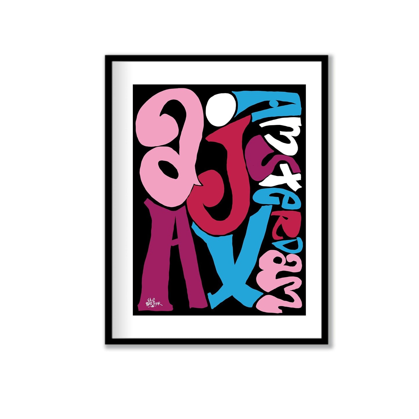 Ajax print; Ajax Amsterdam letterposter. Ajax fan art in sierletters van Piet Parra. - Hans Breuker