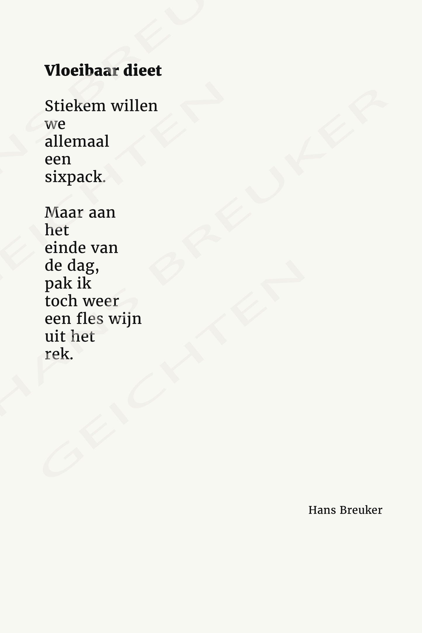 Sixpack of wijnrek. Gedicht. - Hans Breuker