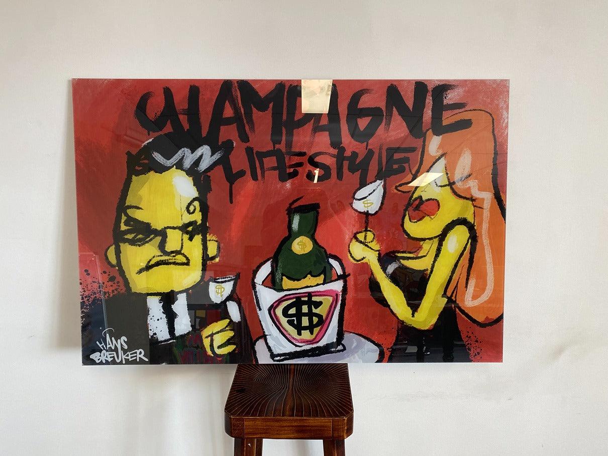 Champagne lifestyle plexiglas 120 x 90 sale - Hans Breuker