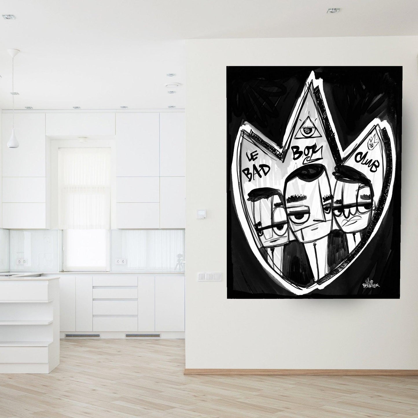 Le Bad Boys club. Schild zwart wit. - Hans Breuker