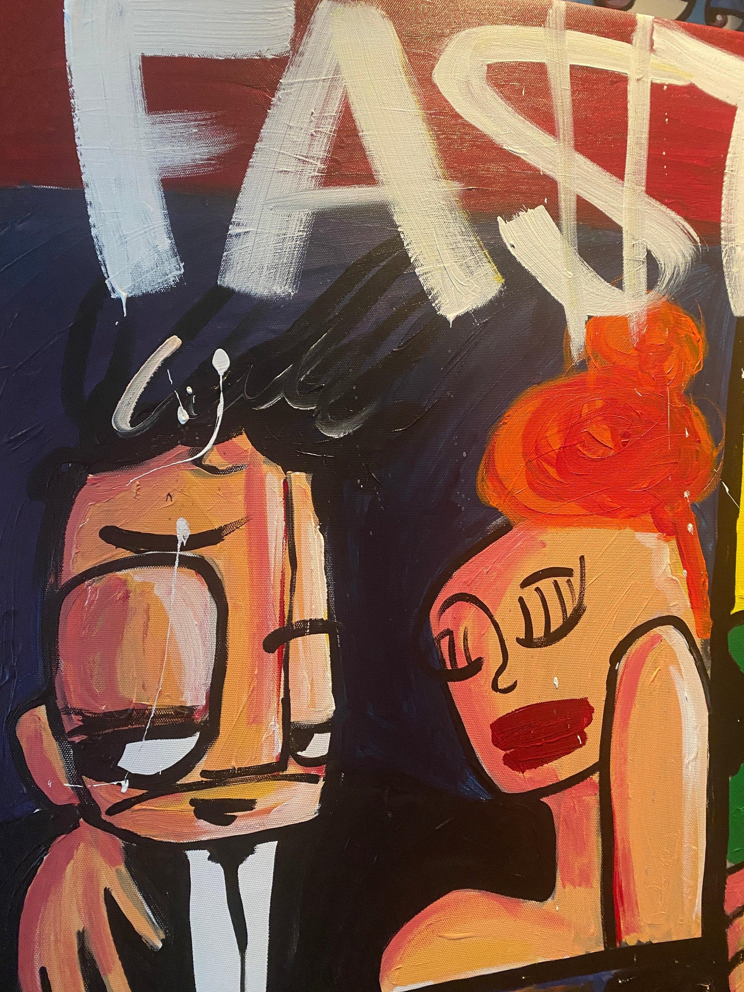 Fastlife 100 x 100 cm. Uniek schilderij. Love for life and the dollar - Hans Breuker