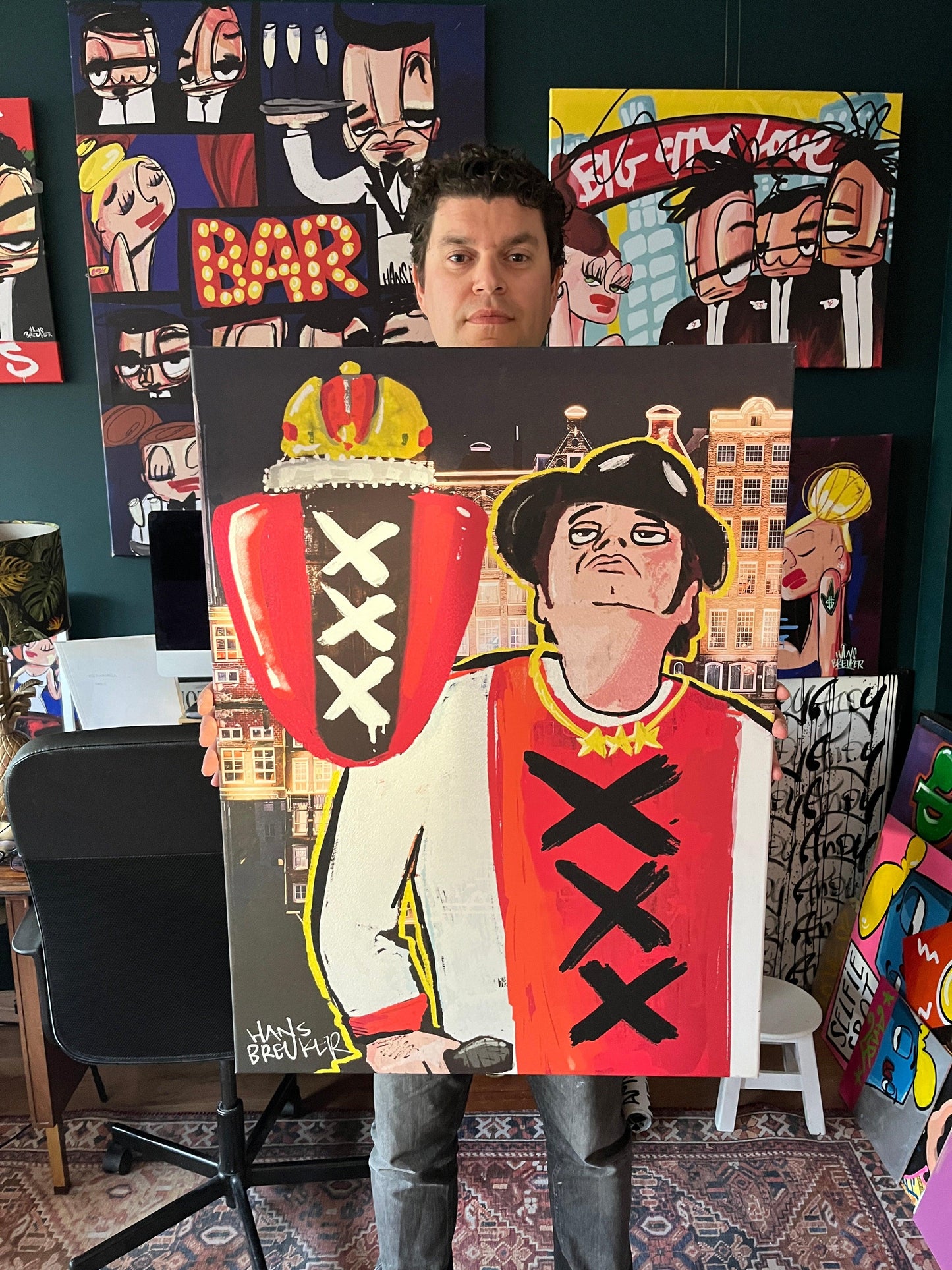 André Hazes in Ajax shirt artprint 60 x 80 cm. Gelimiteerde oplage - Hans Breuker