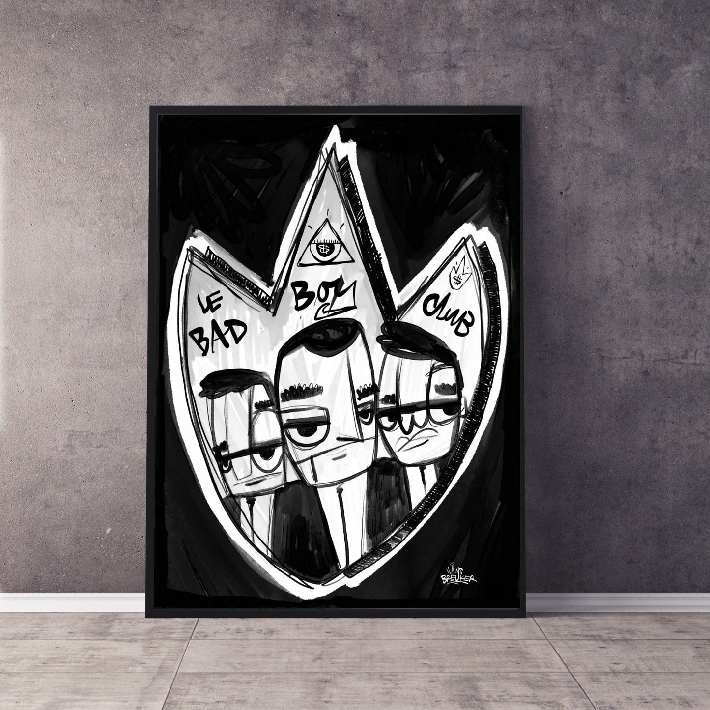 Le Bad Boys club. Schild zwart wit. - Hans Breuker
