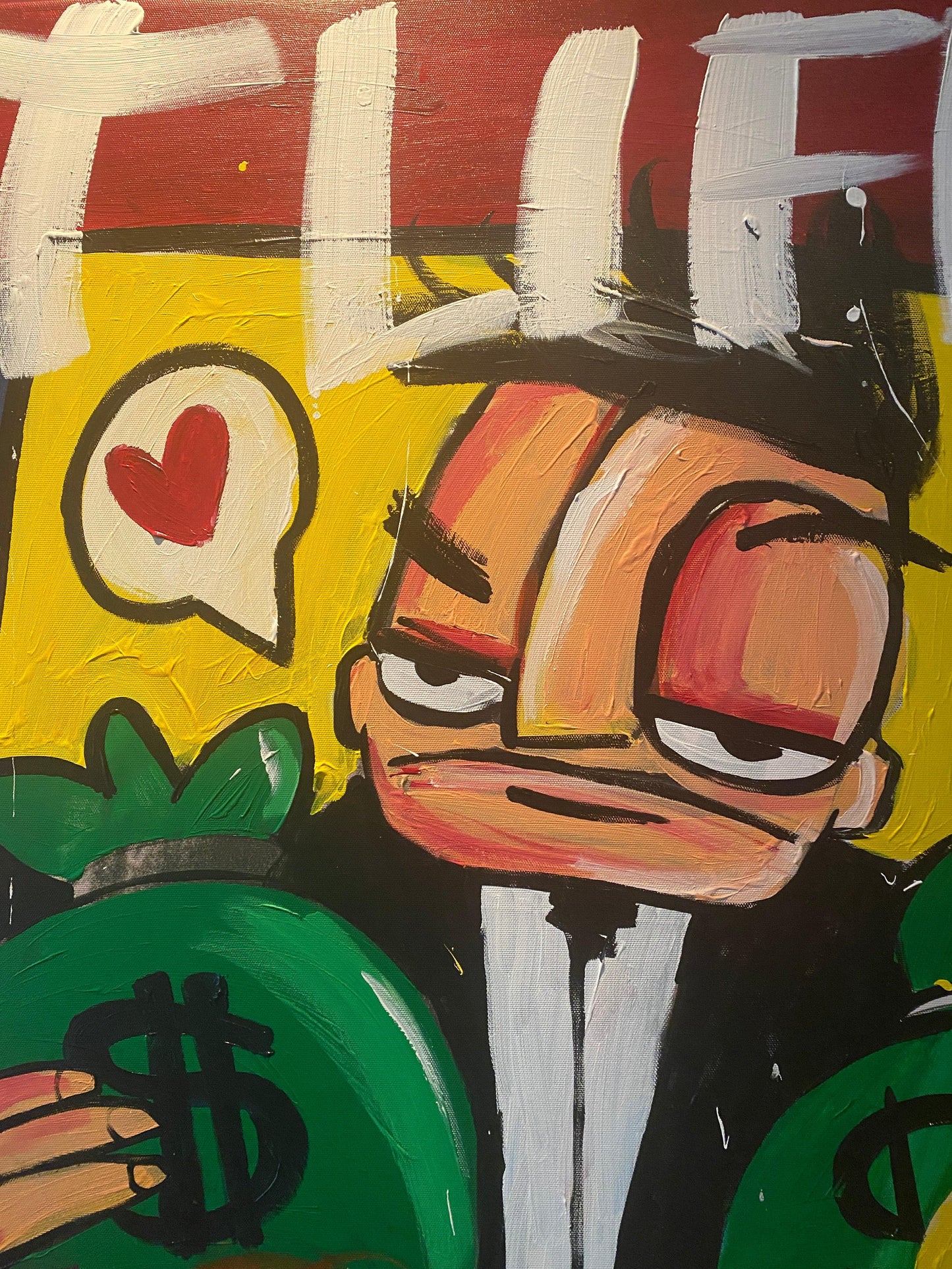 Fastlife 100 x 100 cm. Uniek schilderij. Love for life and the dollar - Hans Breuker