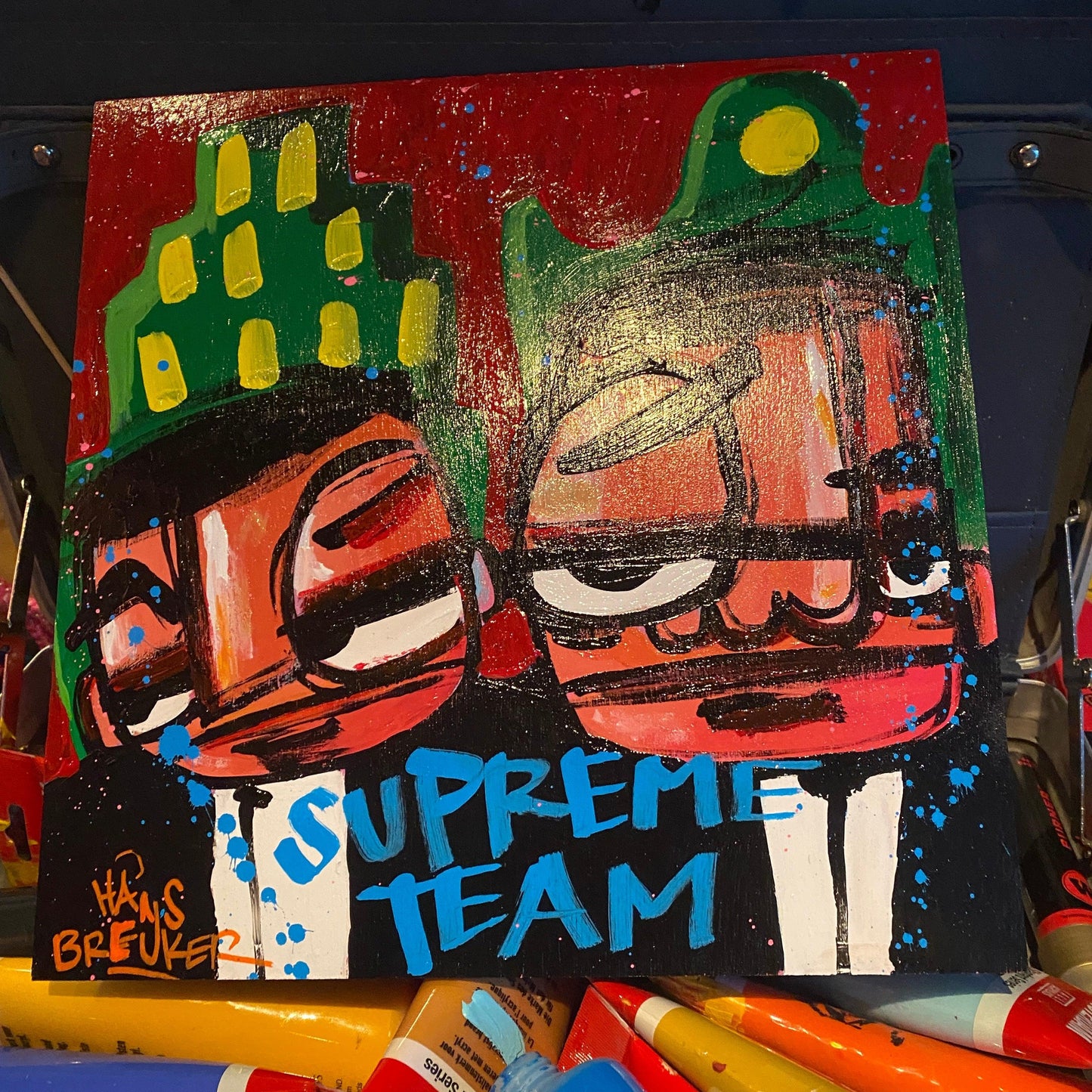 Supreme team (30 x 30cm) acryl op hout - Hans Breuker