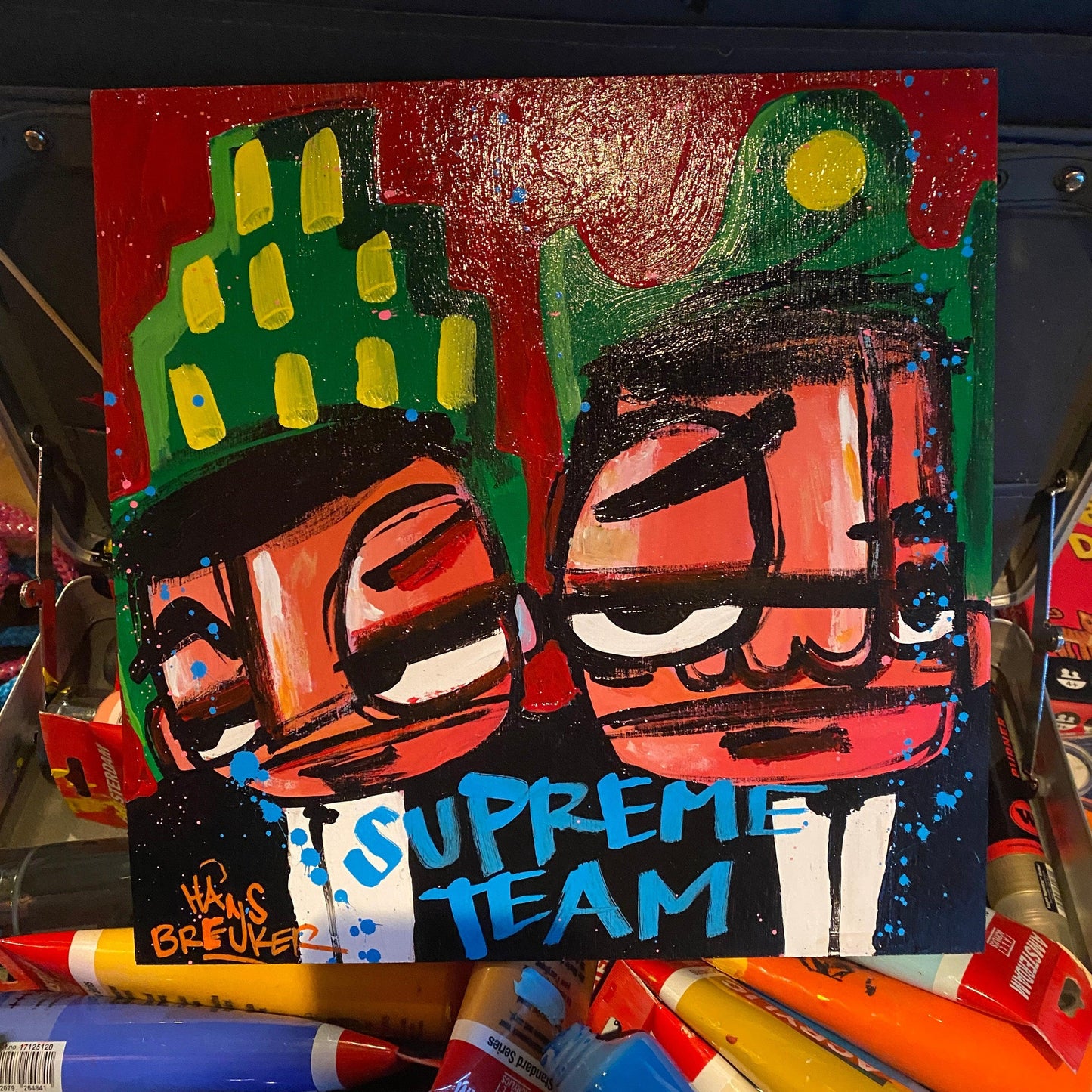 Supreme team (30 x 30cm) acryl op hout - Hans Breuker