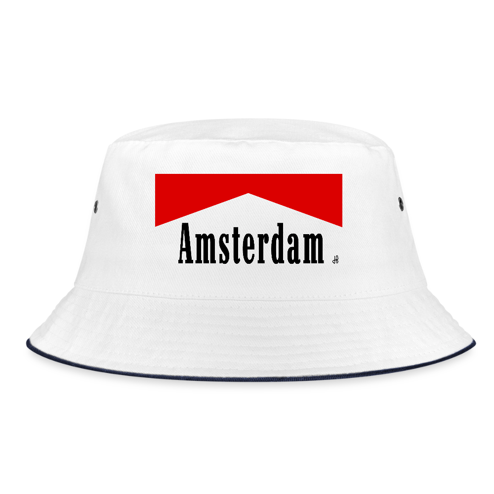 Amsterdam peukie Vissershoed zwart. - wit/navy