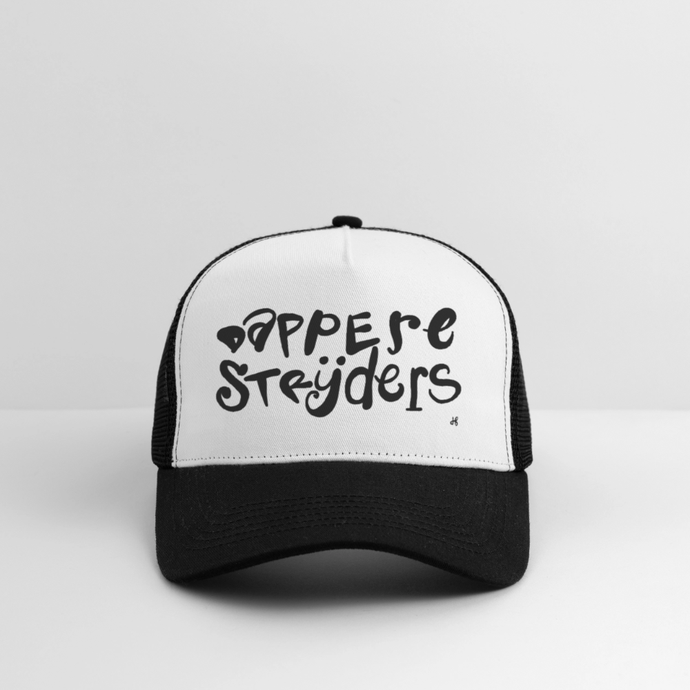 Dappere strijders. Ajax kunst pet.  Zwarte letters. - wit/zwart