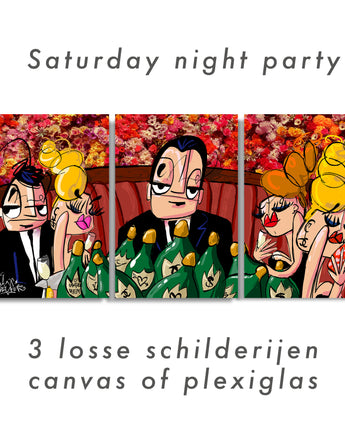 Saturday night party 3 luik (3 losse schilderijen) 150 cm breed