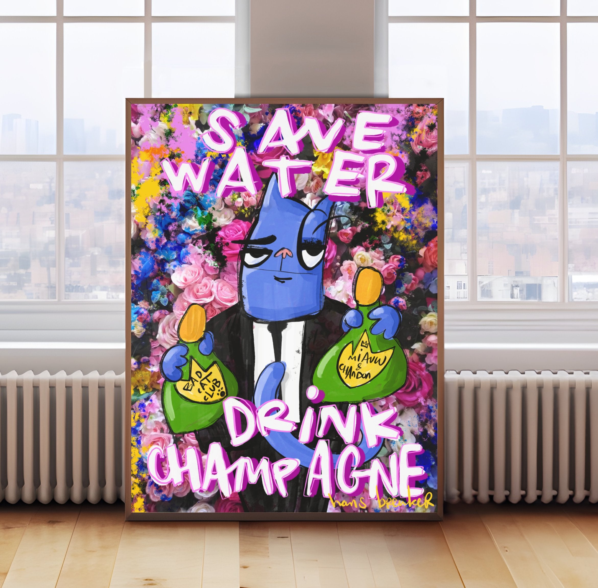 Bad Cat Club Save Water trinken Champagner