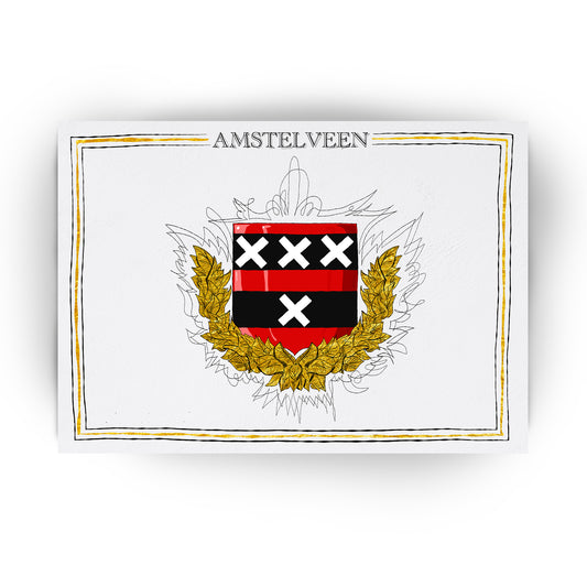 Wapen van Amstelveen, Liggend stadswapen Amstelveen poster, lijst, canvas lijst, plexiglas,  illustratie Hans Breuker