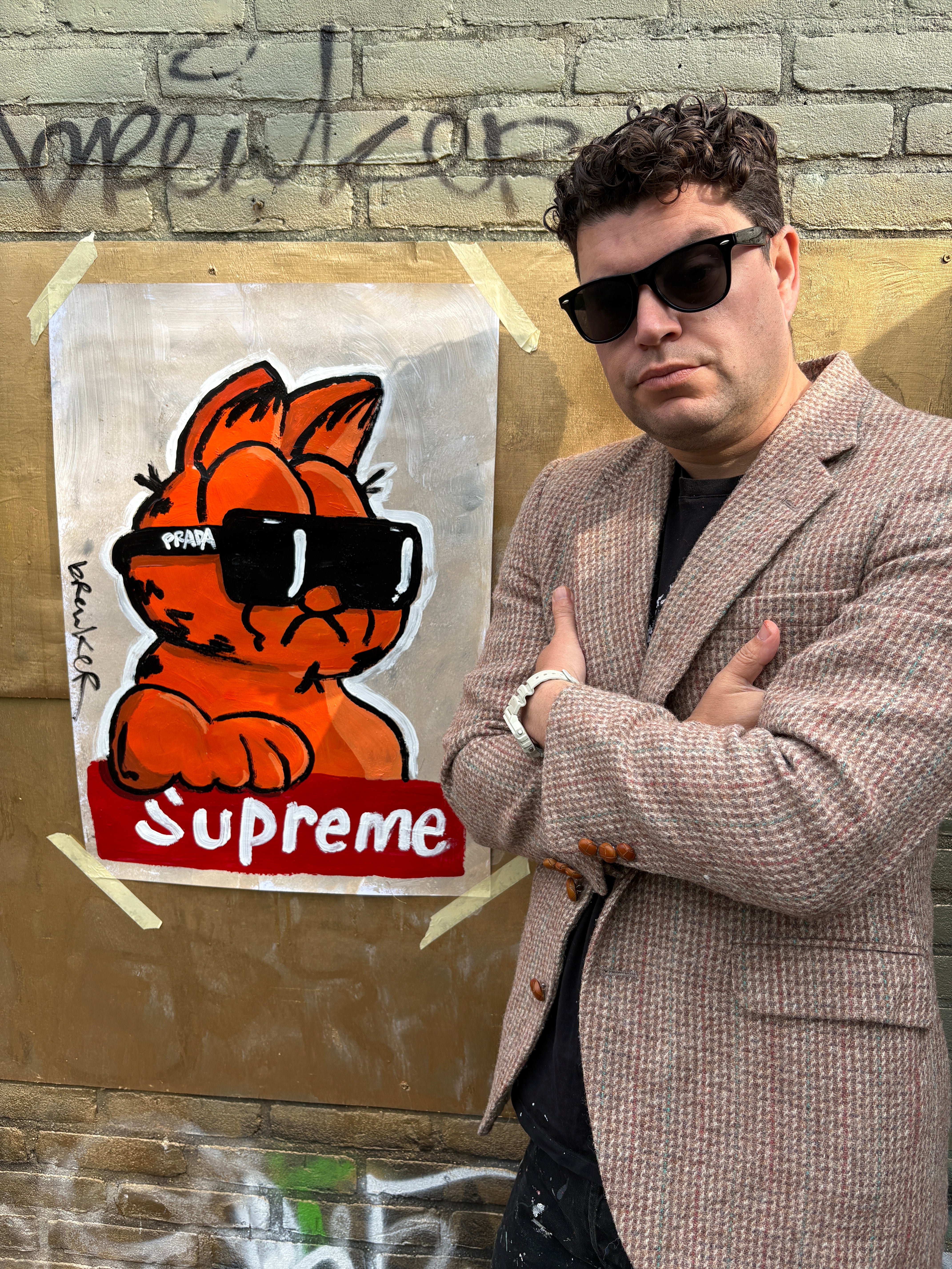 Garfield supreme superstar. Acrylic on paper 50 x 70 cm.