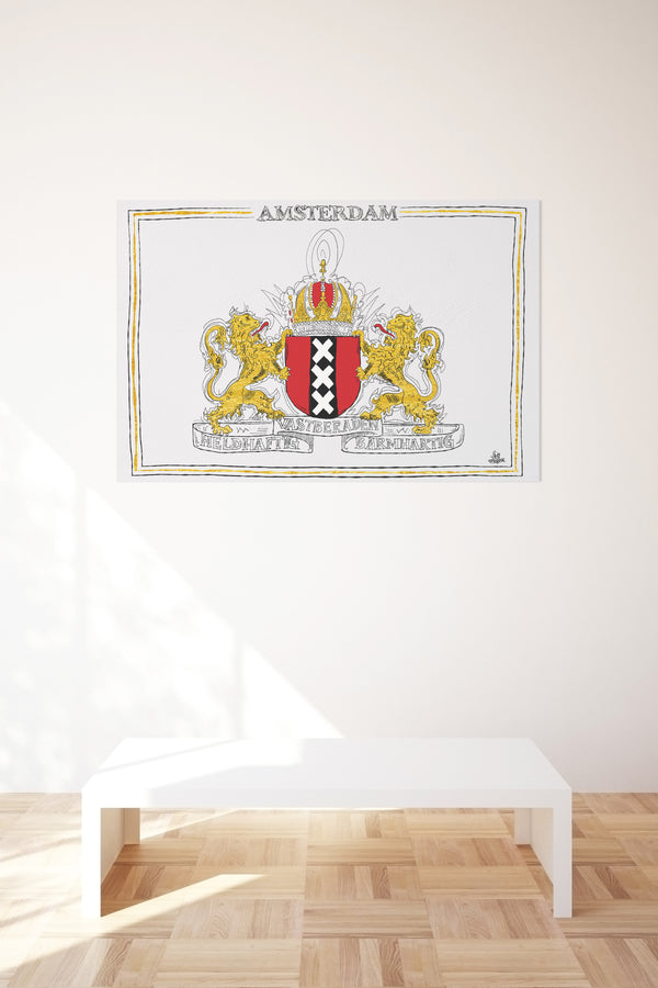 Wapen van Amsterdam, stadswapen Amsterdam poster, lijst, canvas lijst, illustratie Hans Breuker