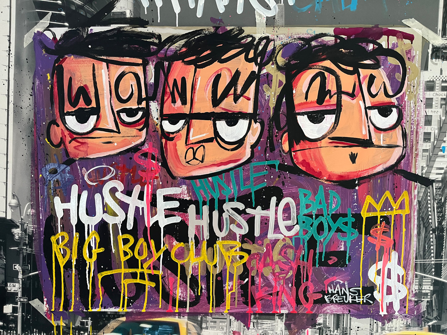 Hustle schilderij. Graffiti op papier 80 x 60 cm.
