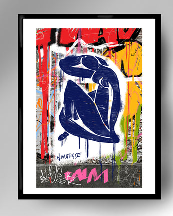 Henri Matisse. Blauw streetart vrouw. Blue act 4. Print. Blauw naakt 1. Popart
