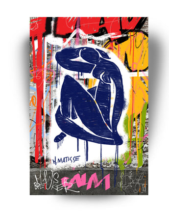 Henri Matisse. Blauw streetart vrouw. Blue act 4. Print. Blauw naakt 1. Popart