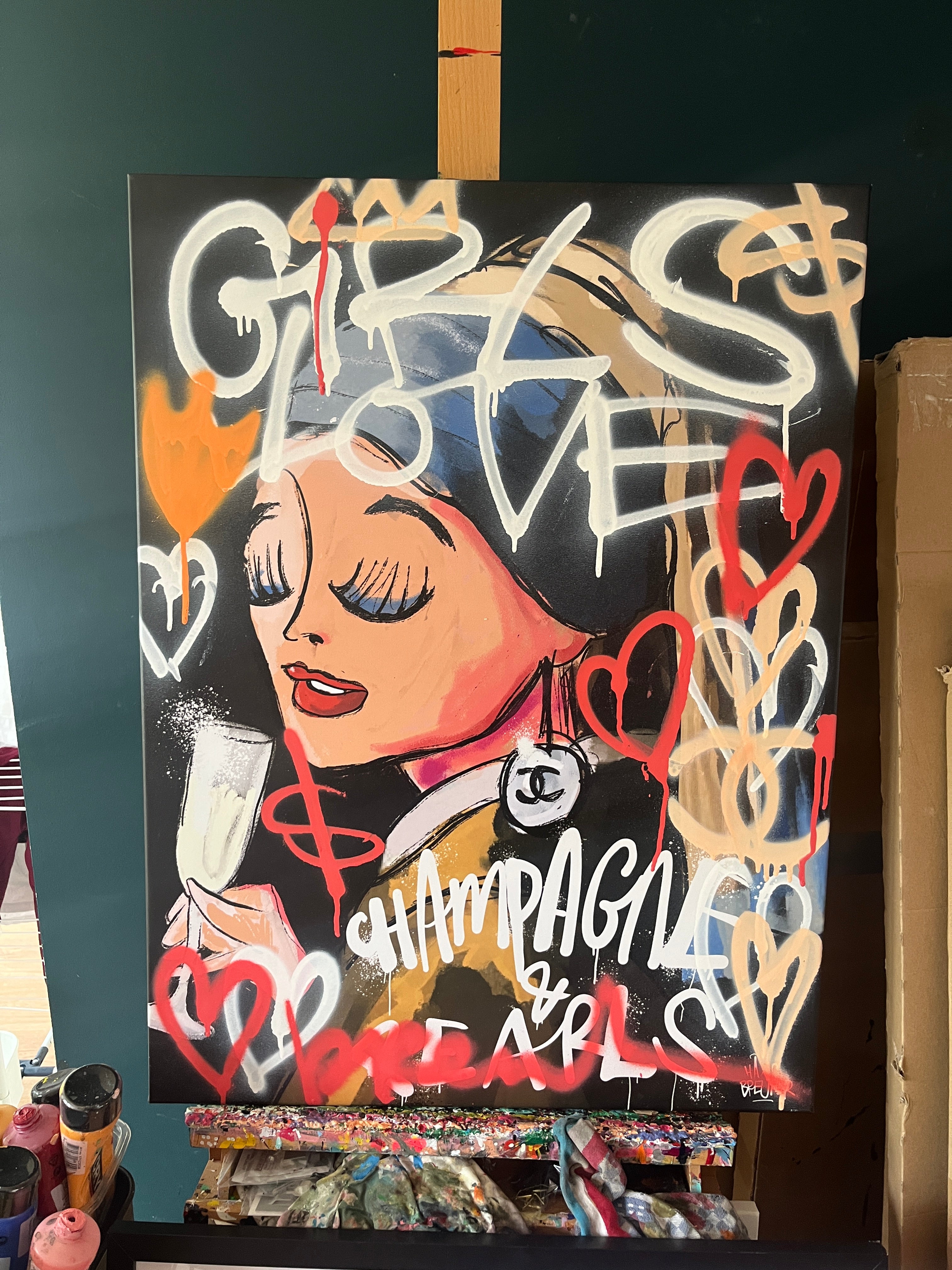 Pearlgirl verf op print 60 x 80 cm