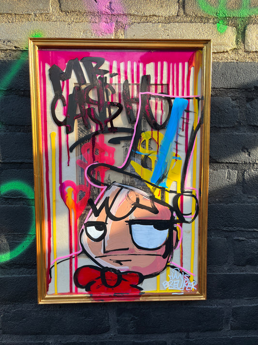 Westertoren Mr. CA$H 30 x 45 cm. op houten gouden lijst