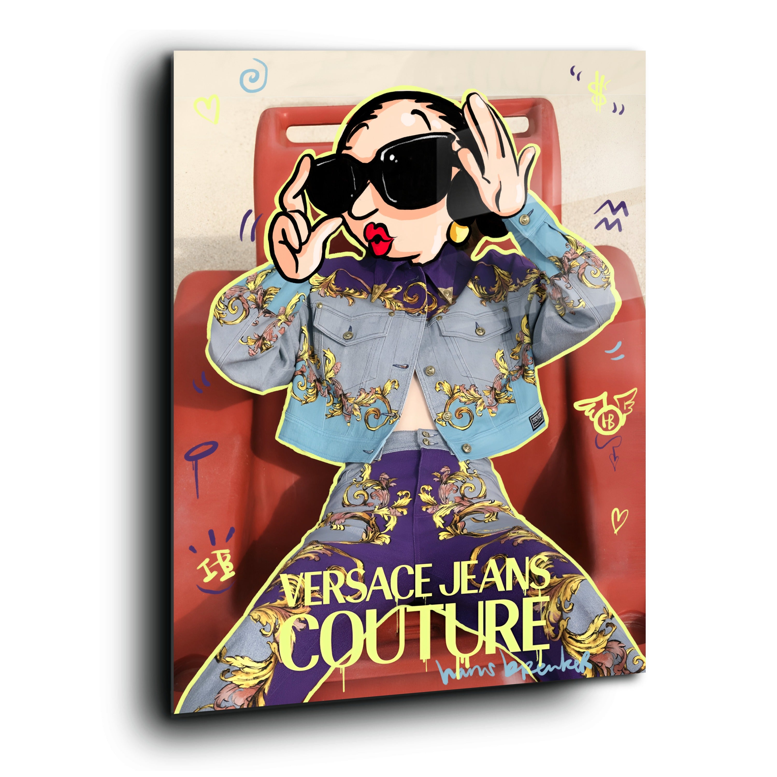 Olijfje flair in Versace pop art, plexiglas 60 x 80 cm. (20 x 30 inch)