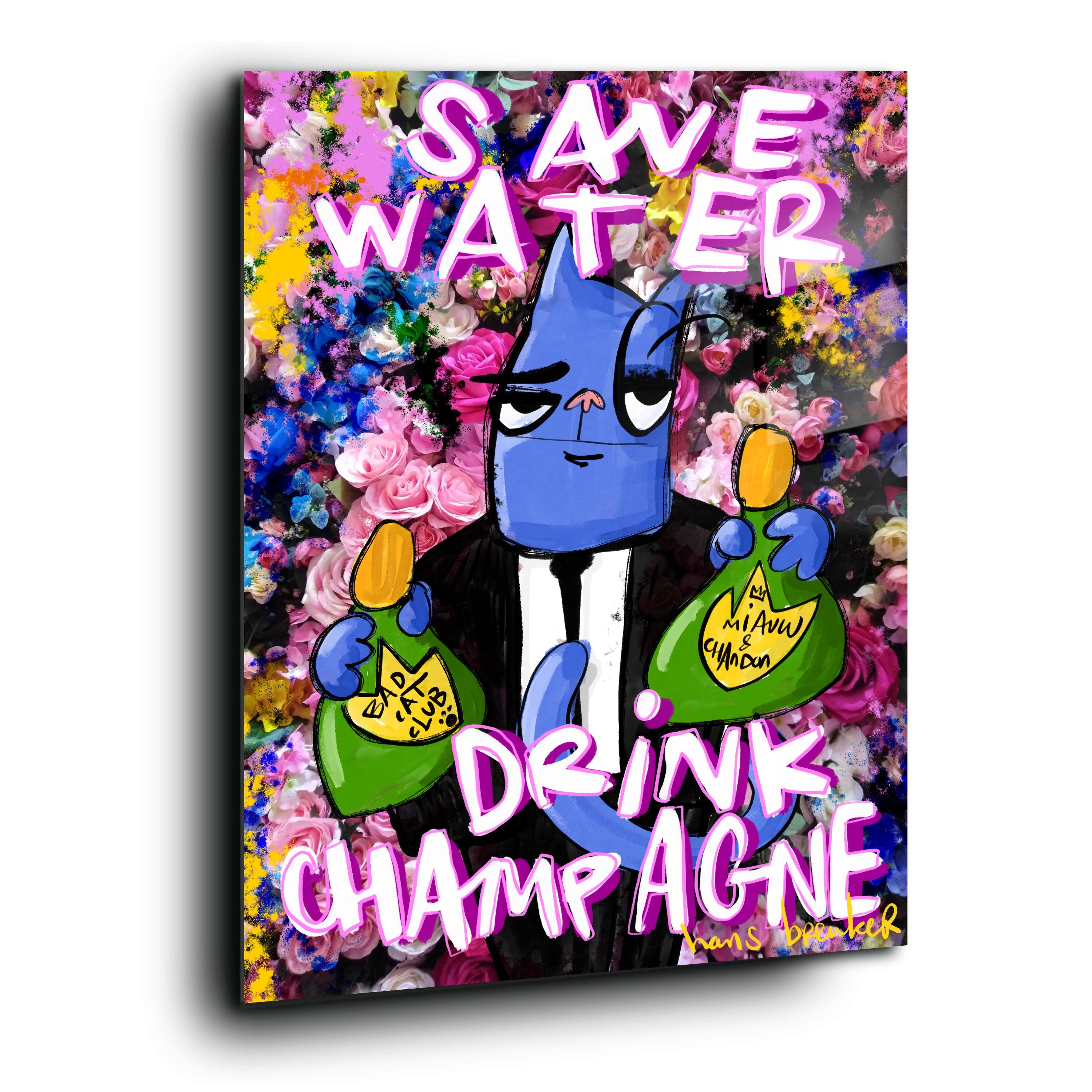 Bad Cat Club Save Water trinken Champagner