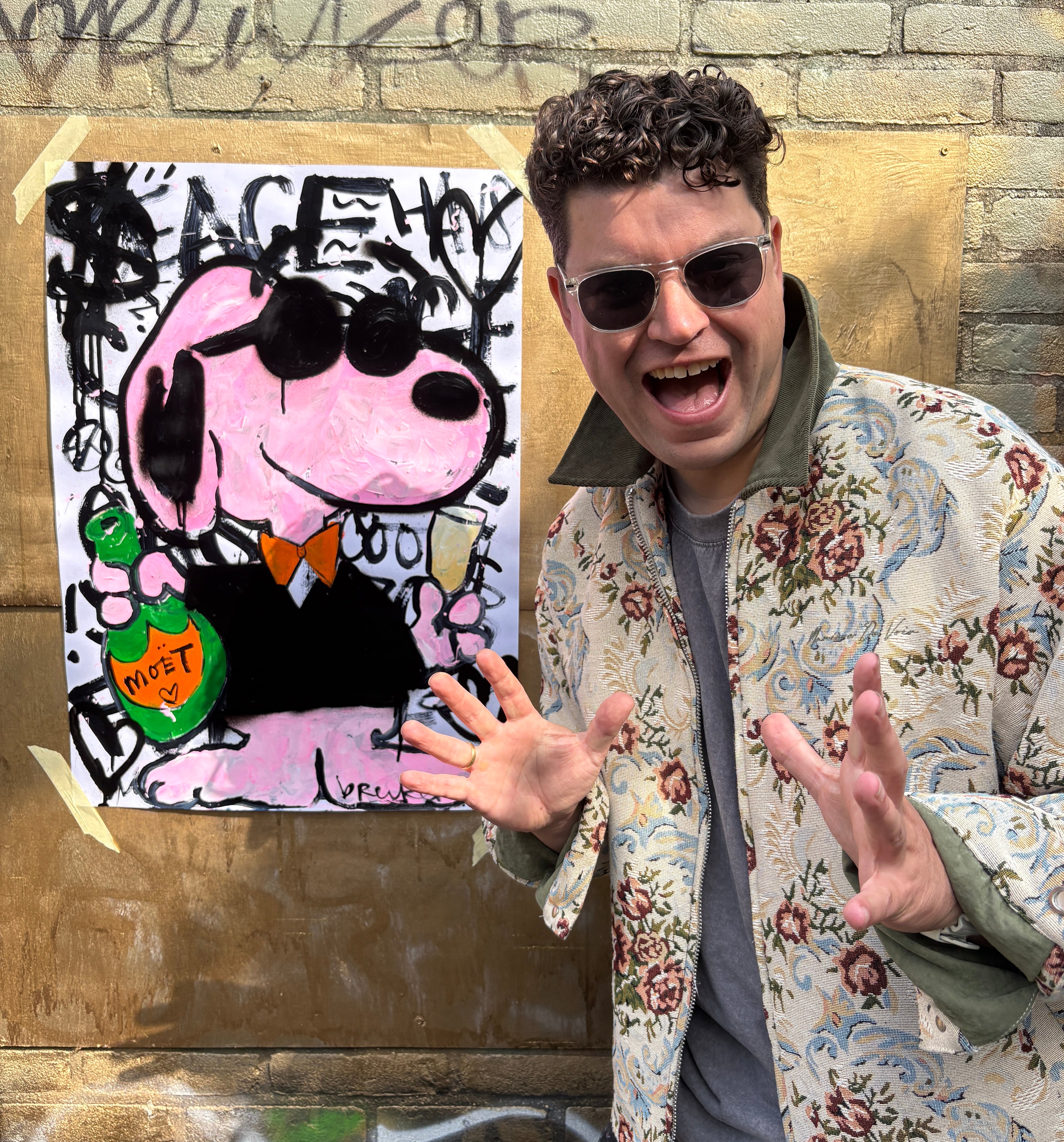 Snoopy Moët . Acrylic on paper 50 x 70 cm
