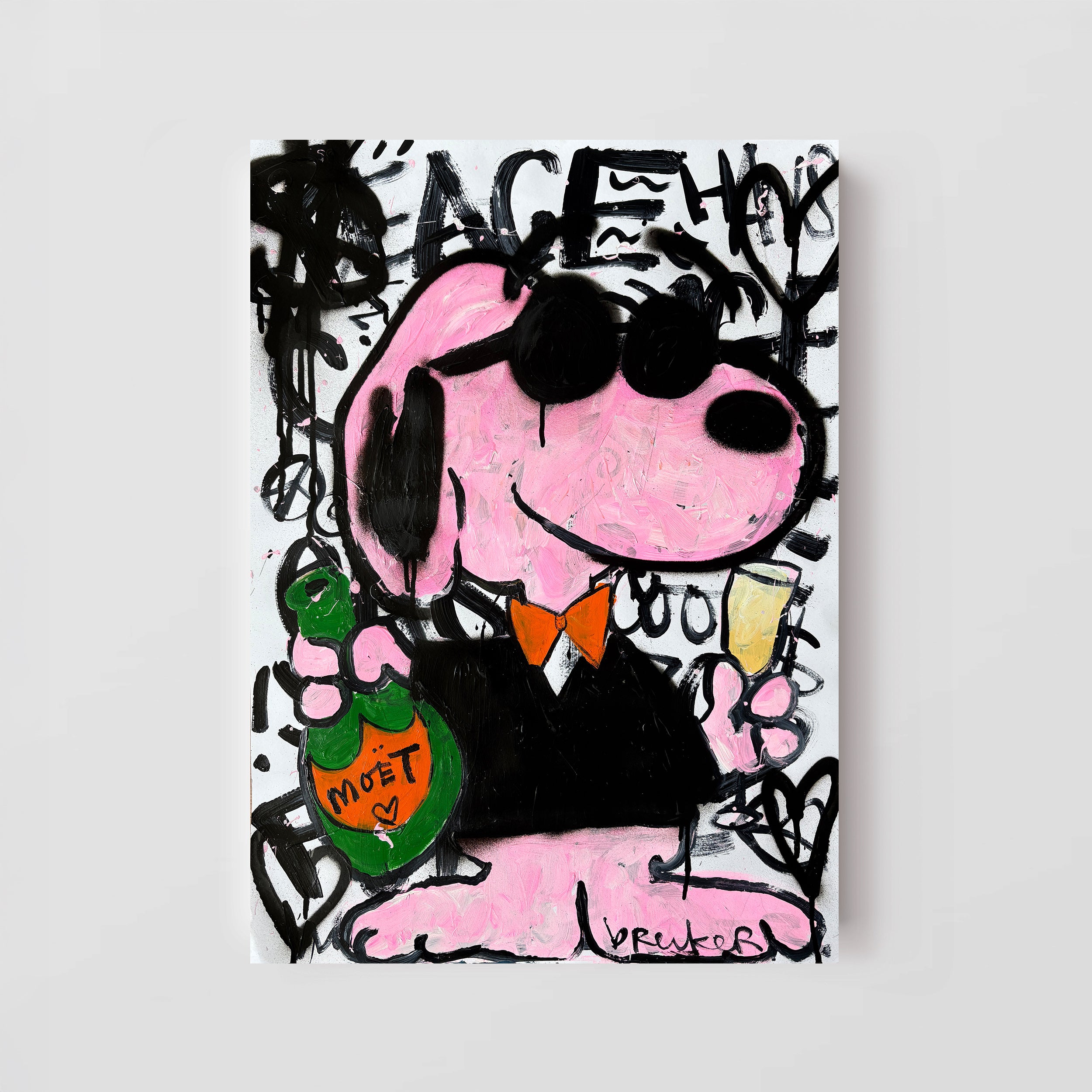 Snoopy Moët . Acrylic on paper 50 x 70 cm