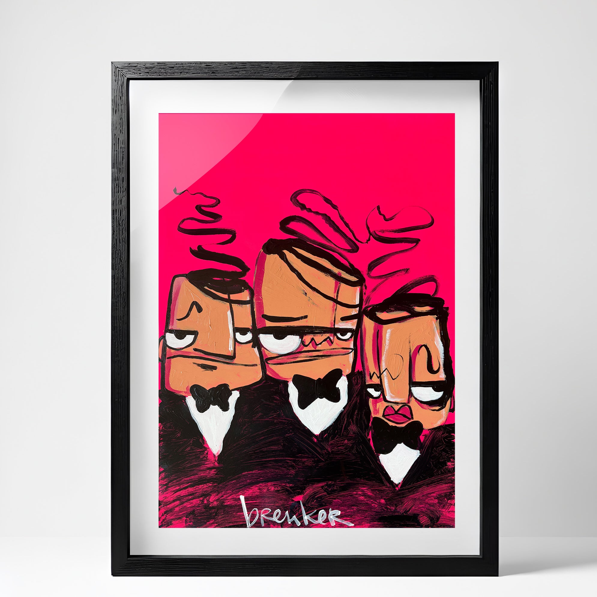 Suit and tie bad boys on pink. Acrylic on paper 50 x 70 cm.