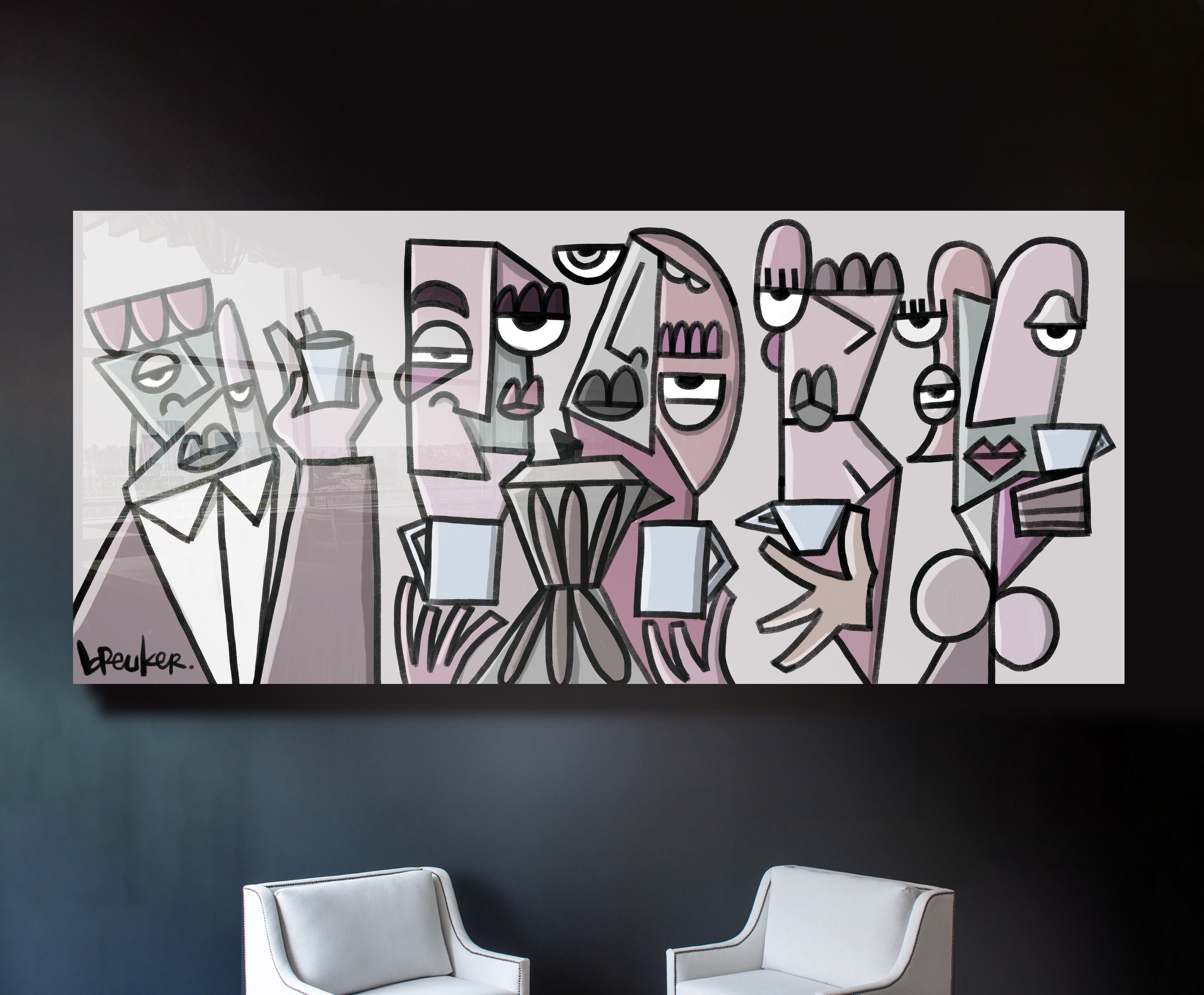 abstract café people drinking coffee cubist pop art wall art