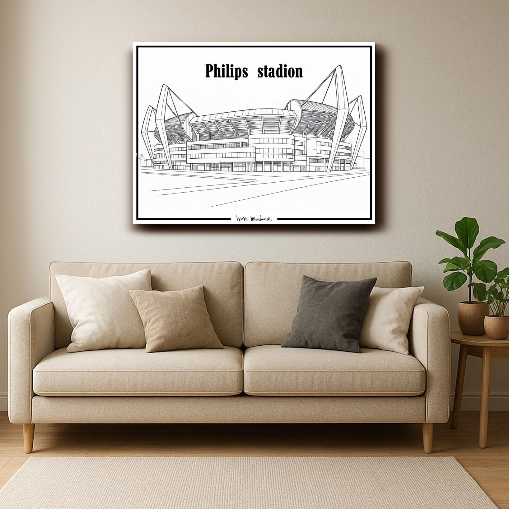 PSV Stadion lijntekening kunst