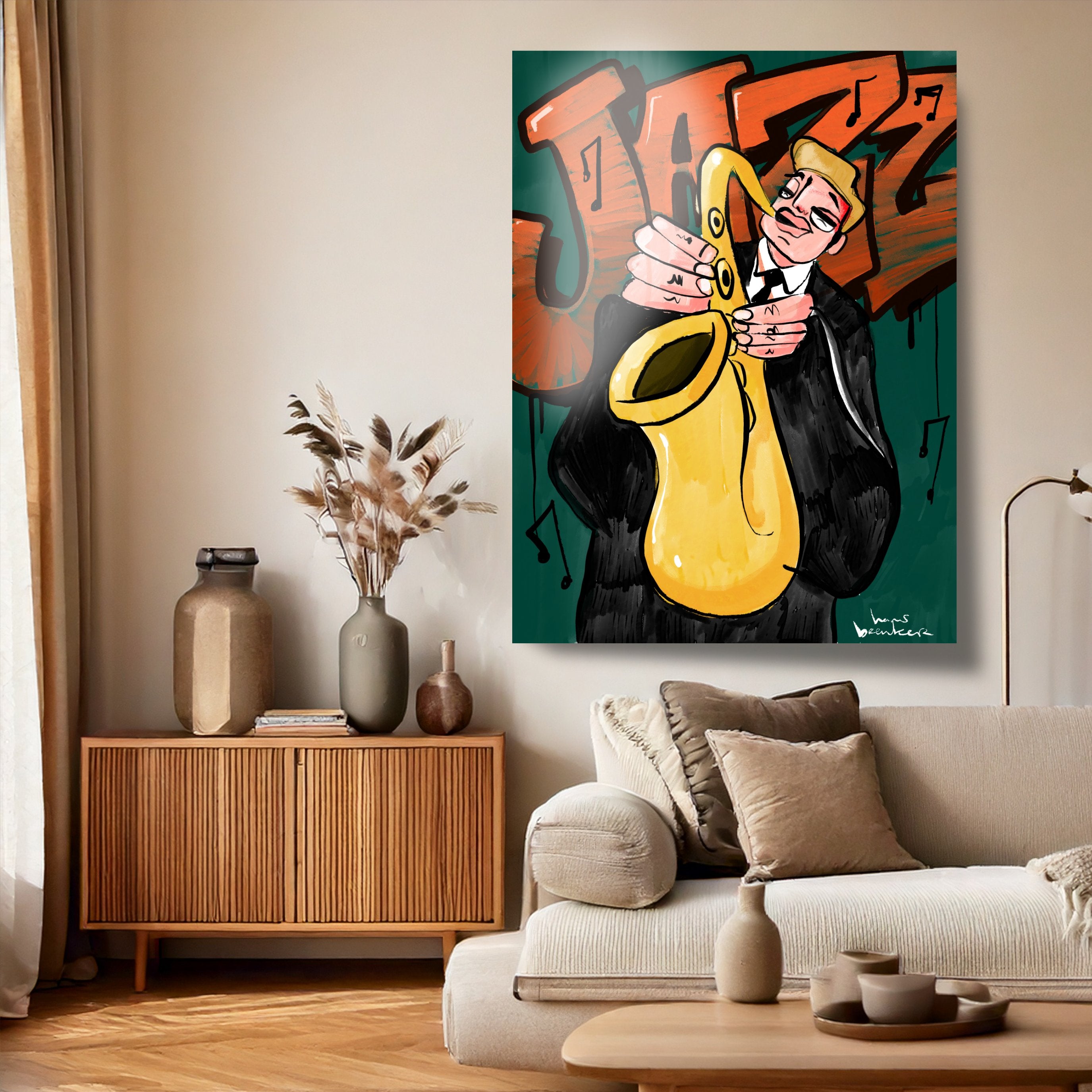 Sax on green. Jazz.
