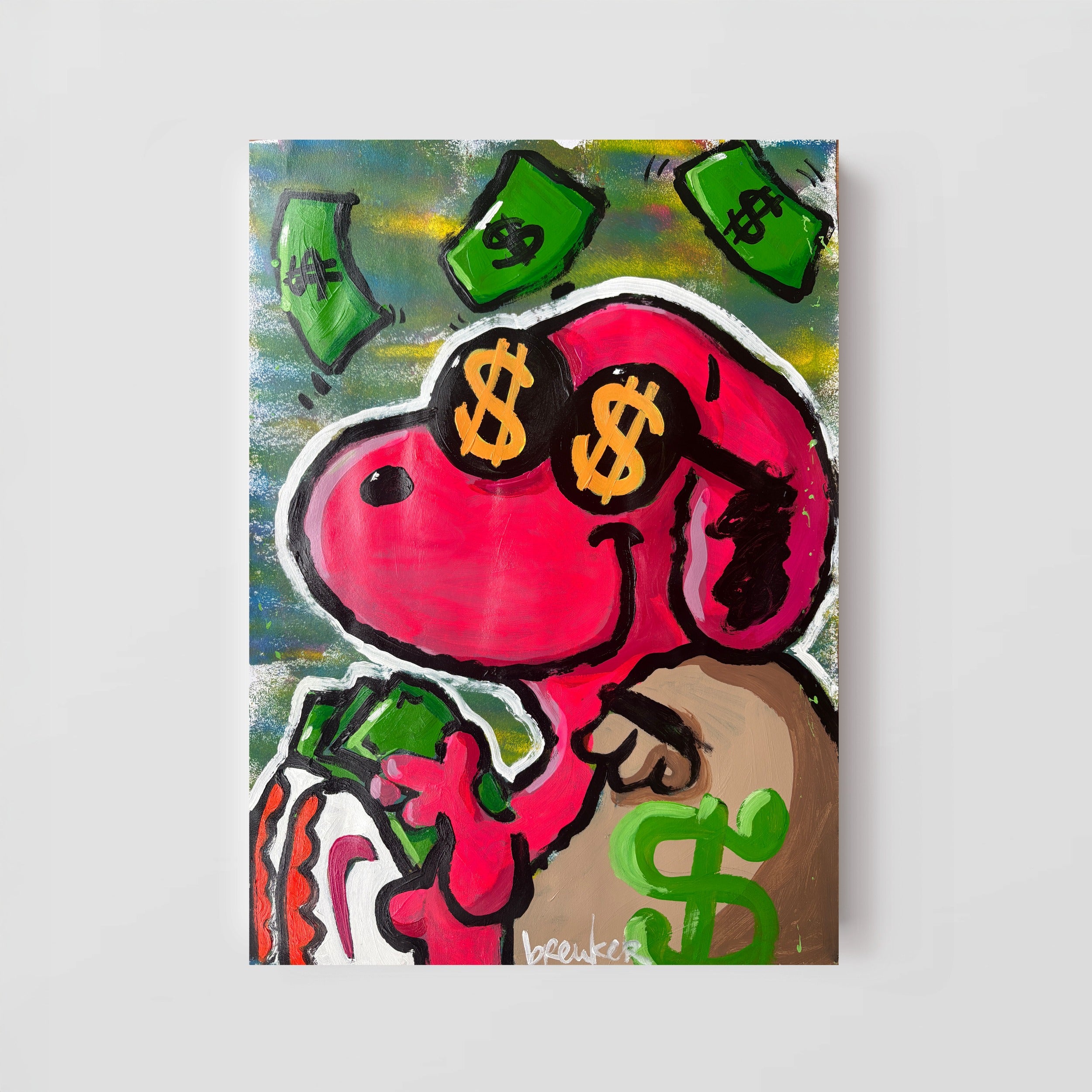 Snoopy Dollars, Unique Painting 50 x 70 cm